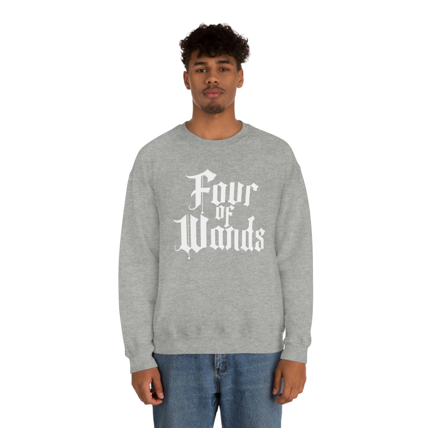 Four of Wands White Logo unisex heavy blend crewneck sweatshirt