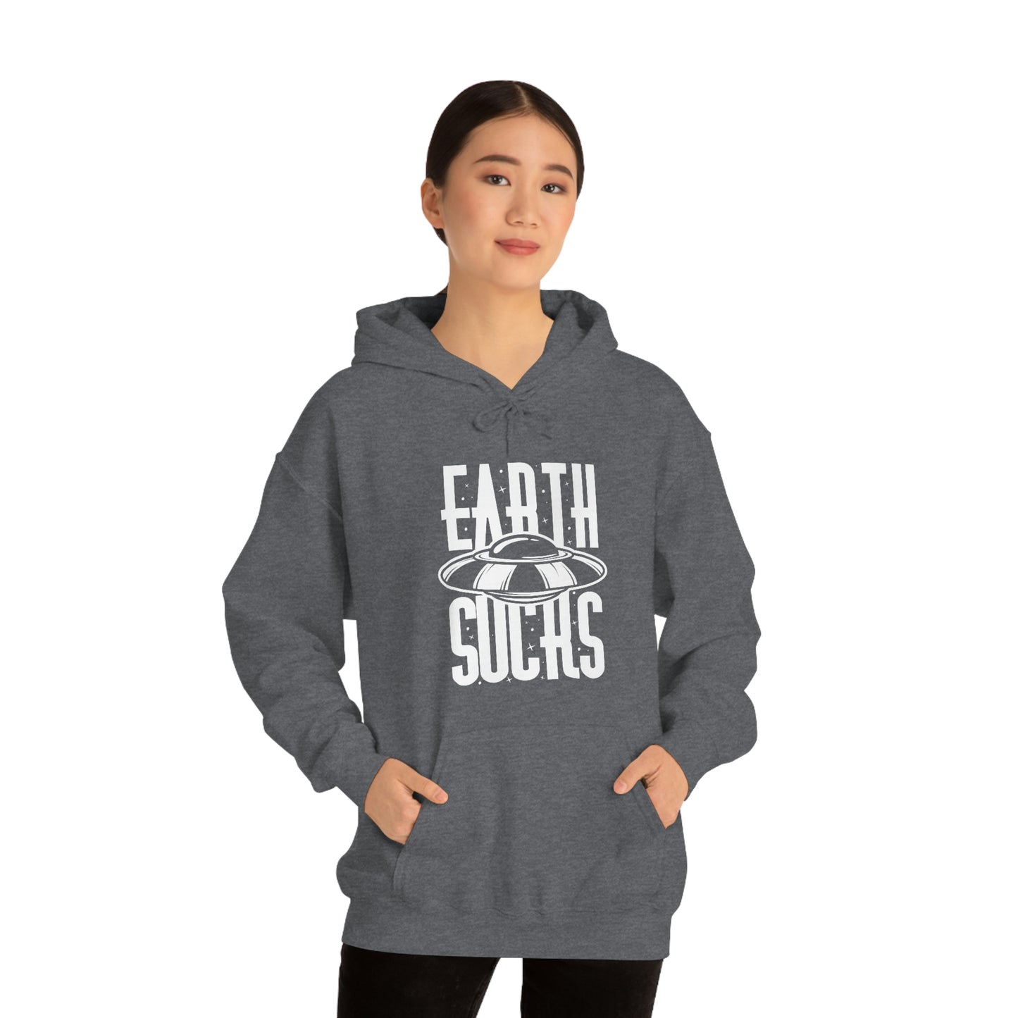 Earth Sucks White Font Unisex Heavy Blend™ Hooded Sweatshirt