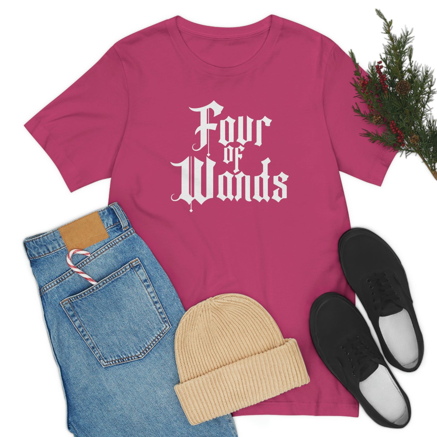 Four of Wands White Logo Unisex Jersey Short Sleeve Tee