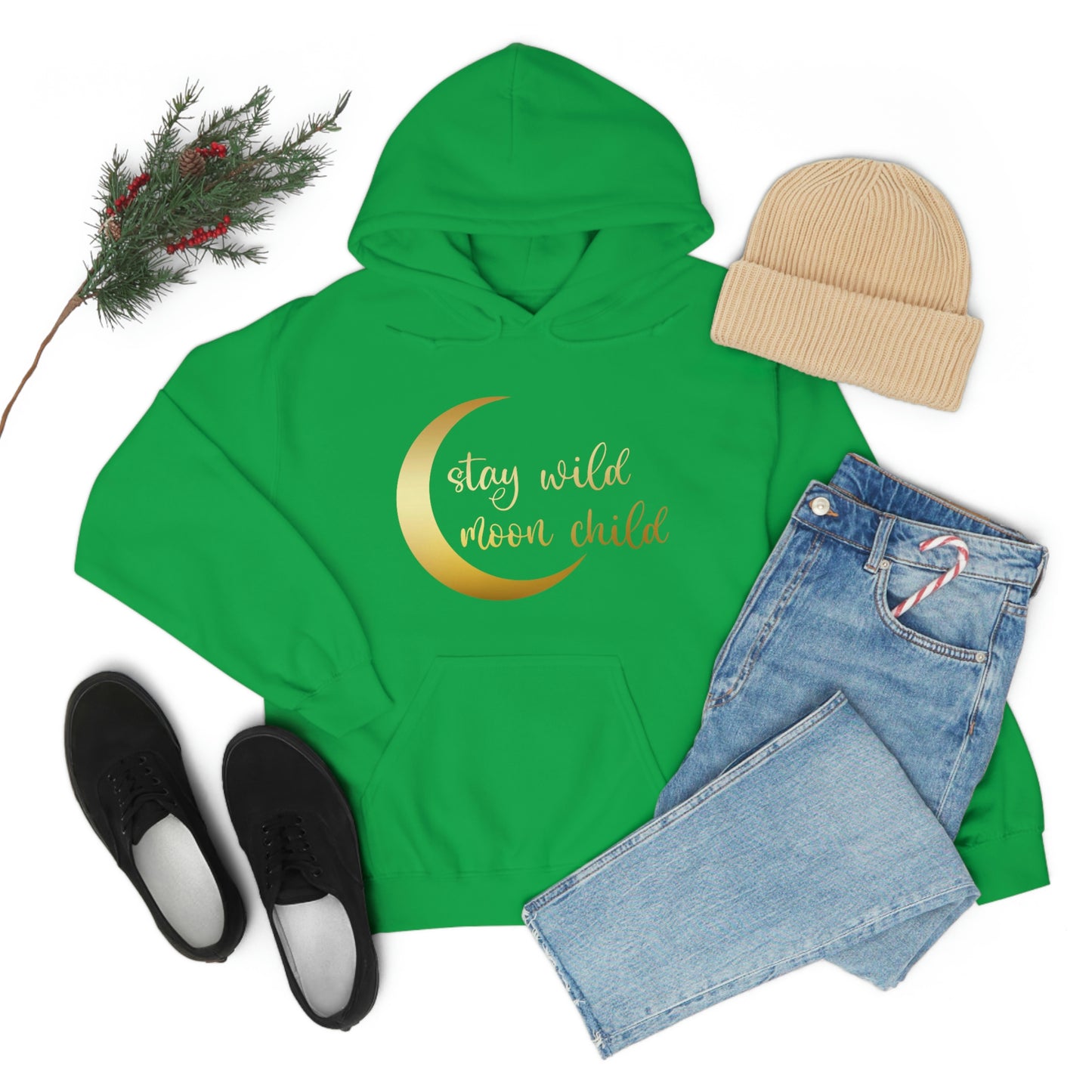 Stay Wild Moon Child Gold Font Unisex Heavy Blend™ Hooded Sweatshirt