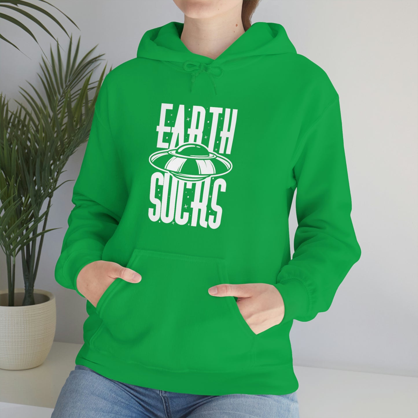 Earth Sucks White Font Unisex Heavy Blend™ Hooded Sweatshirt