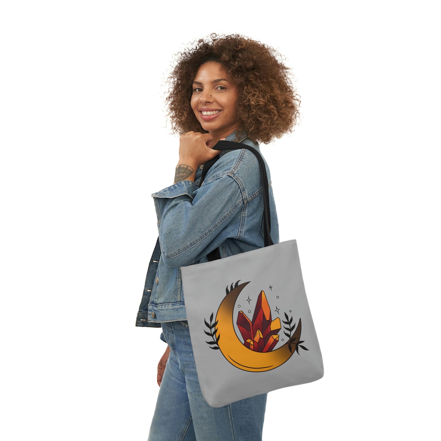 Moon and Orange Crystal AOP Polyester Canvas Tote Bag