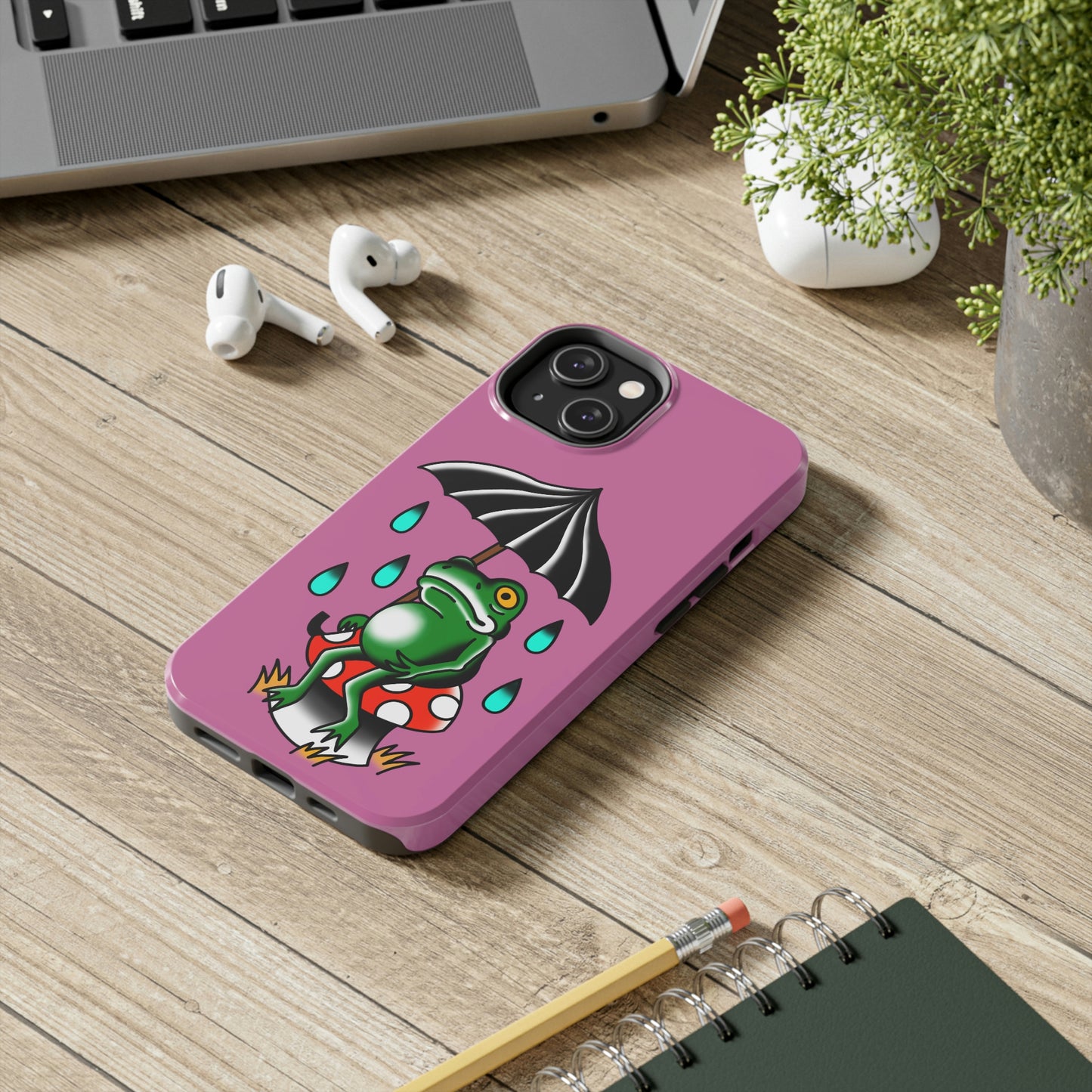 Rainy Day Frog Pink Tough Phone Cases, Case-Mate