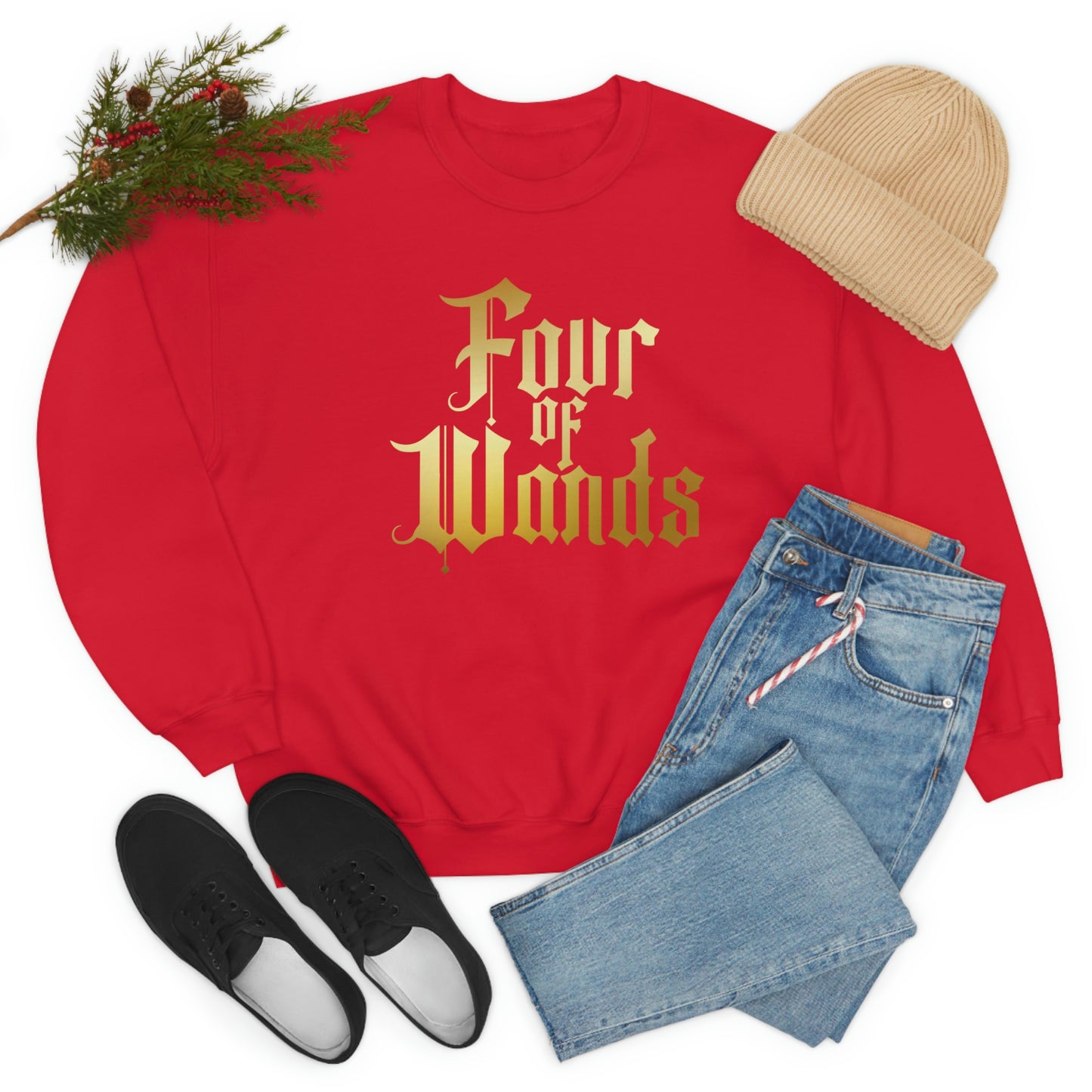 Four of Wands Logo Gold Font Black unisex heavy blend crewneck sweatshirt