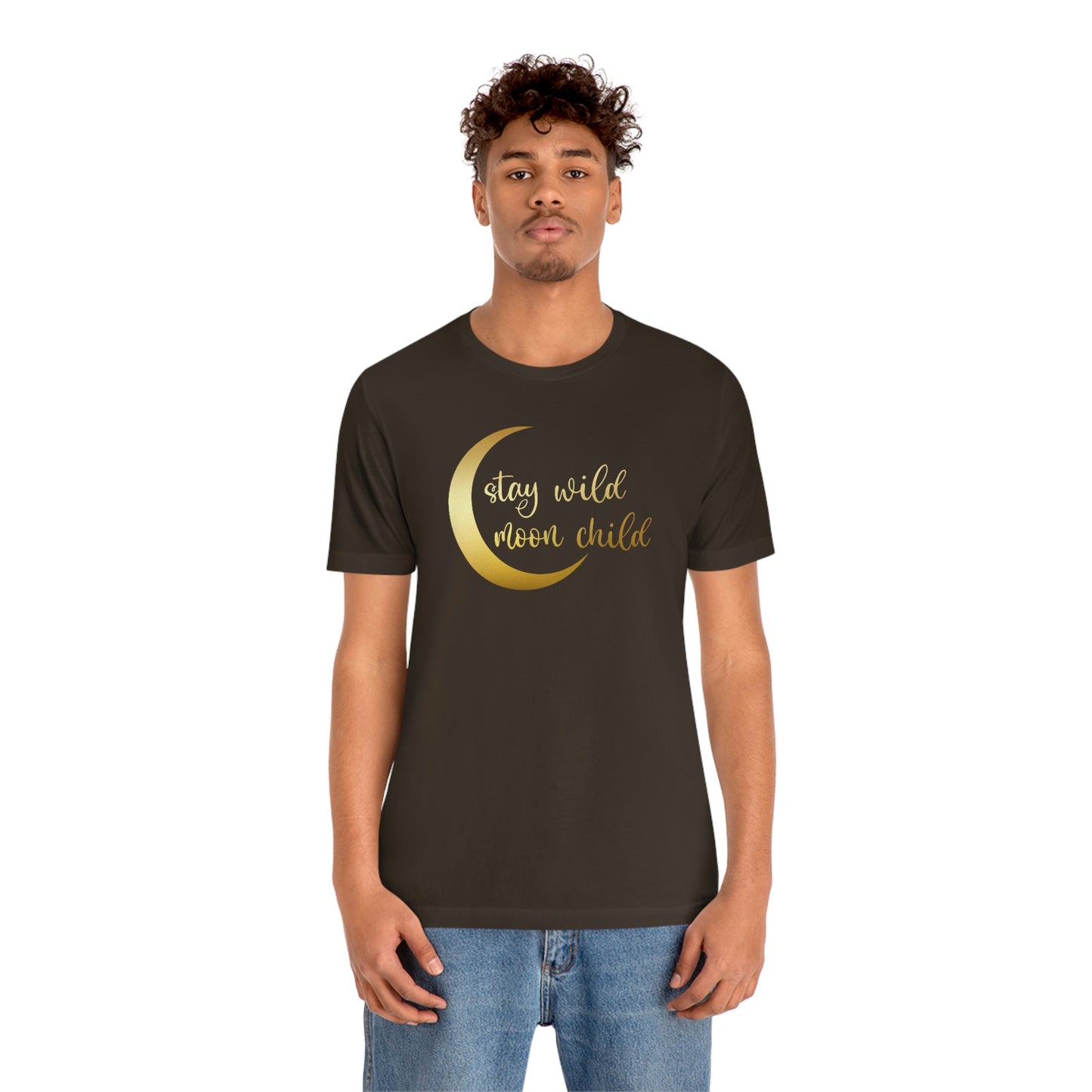 Stay Wild Moon Child Gold Font Unisex Jersey Short Sleeve Tee