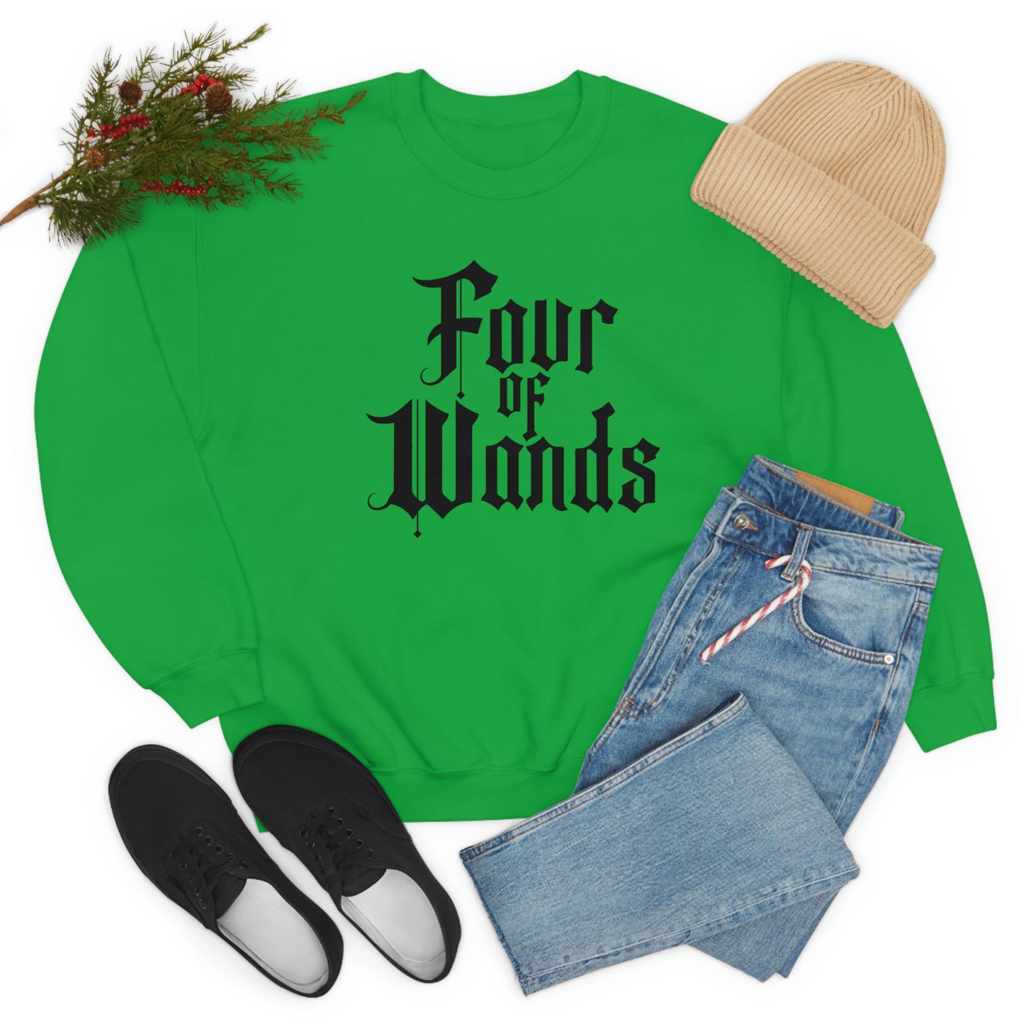 Four of Wands Black Logo White unisex heavy blend crewneck sweatshirt