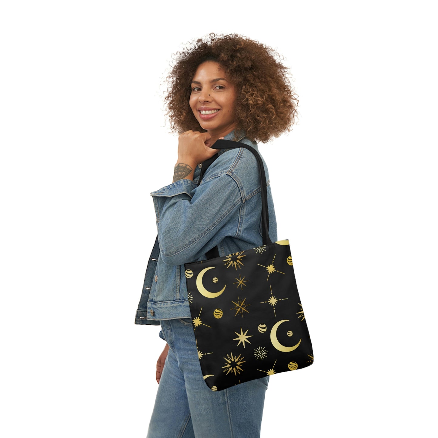 Moon and Stars AOP Polyester Canvas Tote Bag