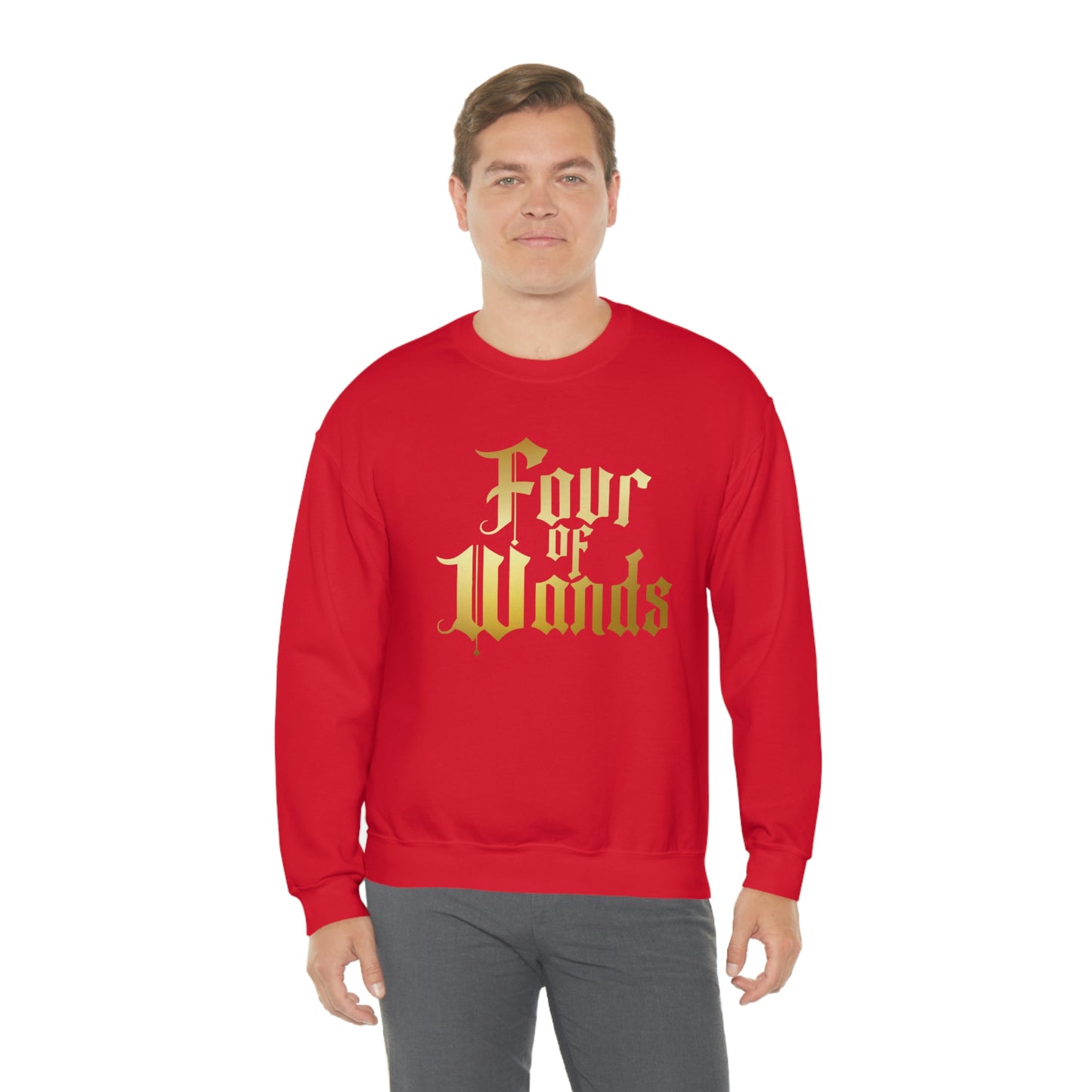 Four of Wands Logo Gold Font Black unisex heavy blend crewneck sweatshirt