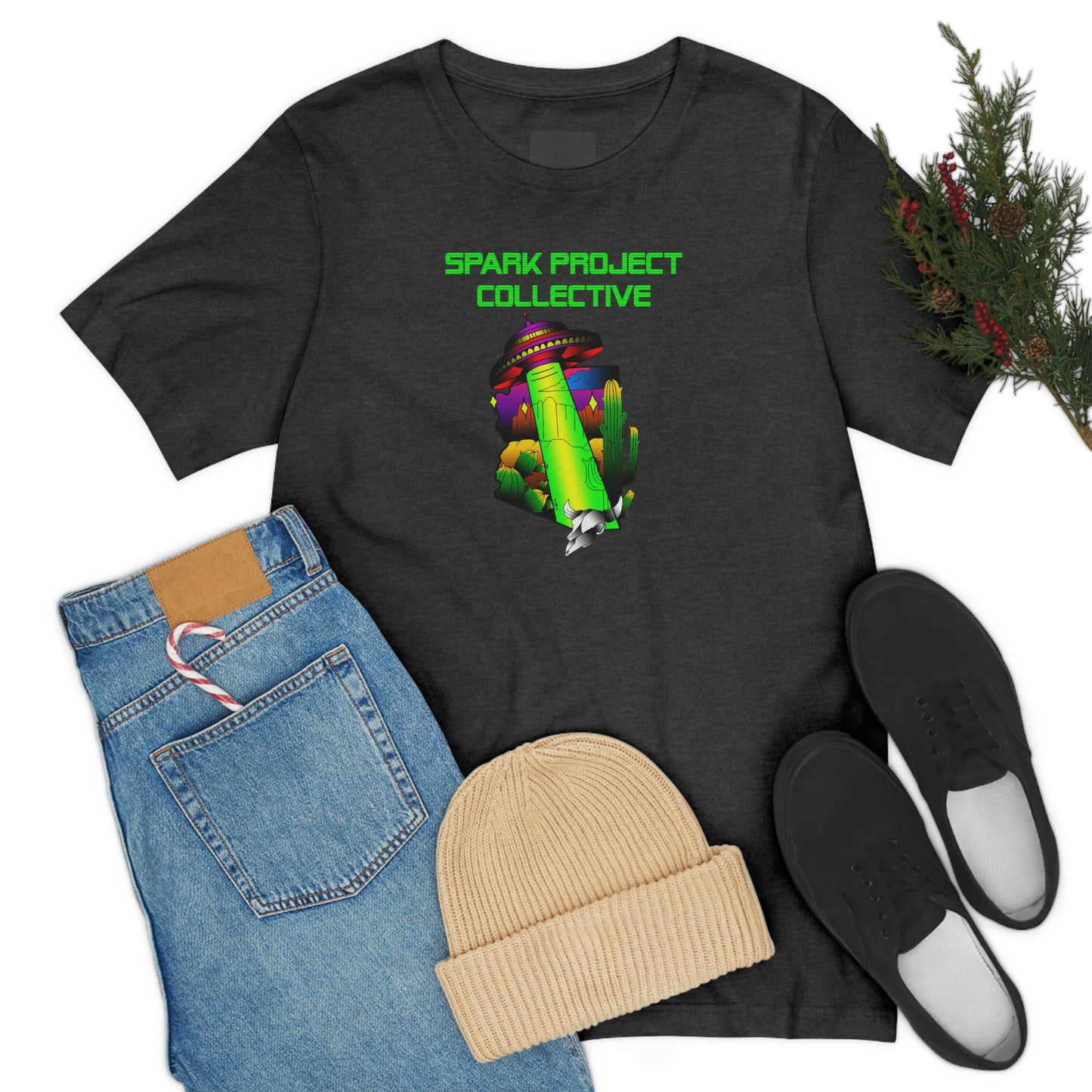 UFO Spark Green Font unisex jersey short sleeve tee