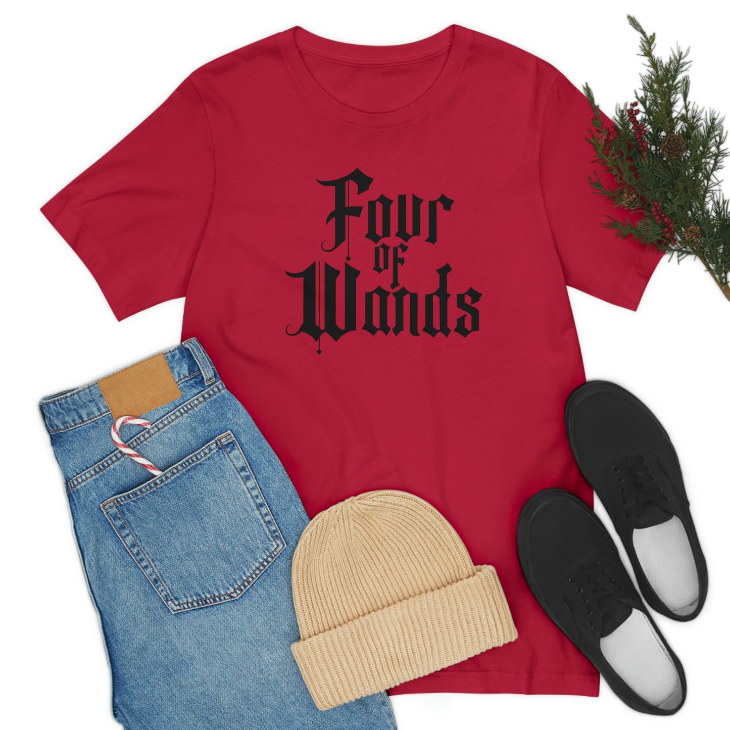 Four of Wands Black Logo Unisex Jersey Short Sleeve Tee