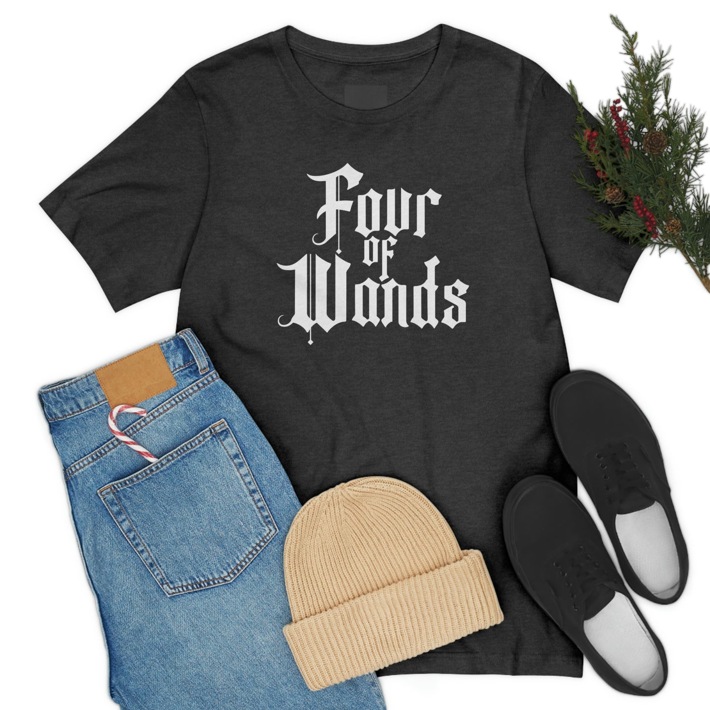 Four of Wands White Logo Unisex Jersey Short Sleeve Tee