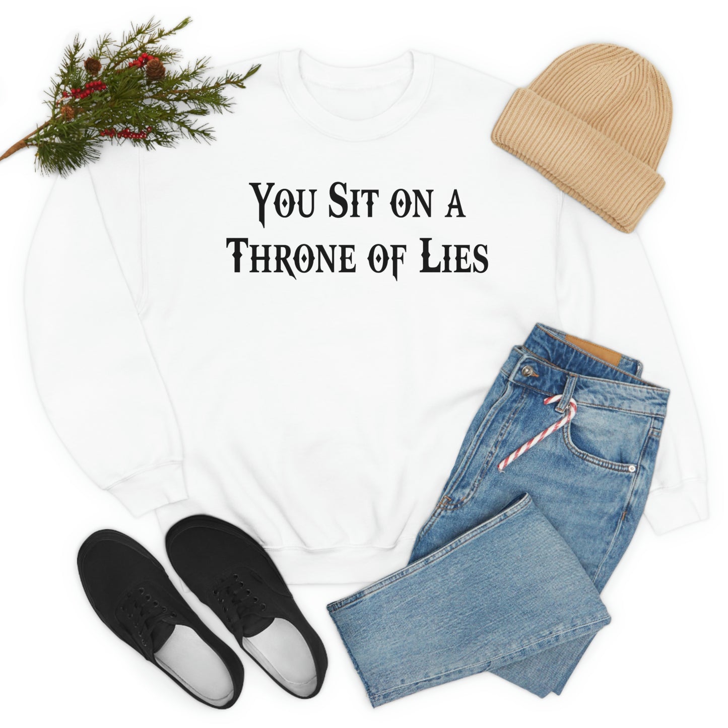 You Sit on A Throne of Lies Black Font unisex heavy blend crewneck sweatshirt