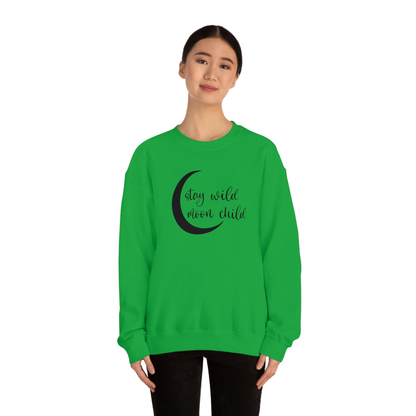 Stay Wild Moon Child Black Font White unisex heavy blend crewneck sweatshirt