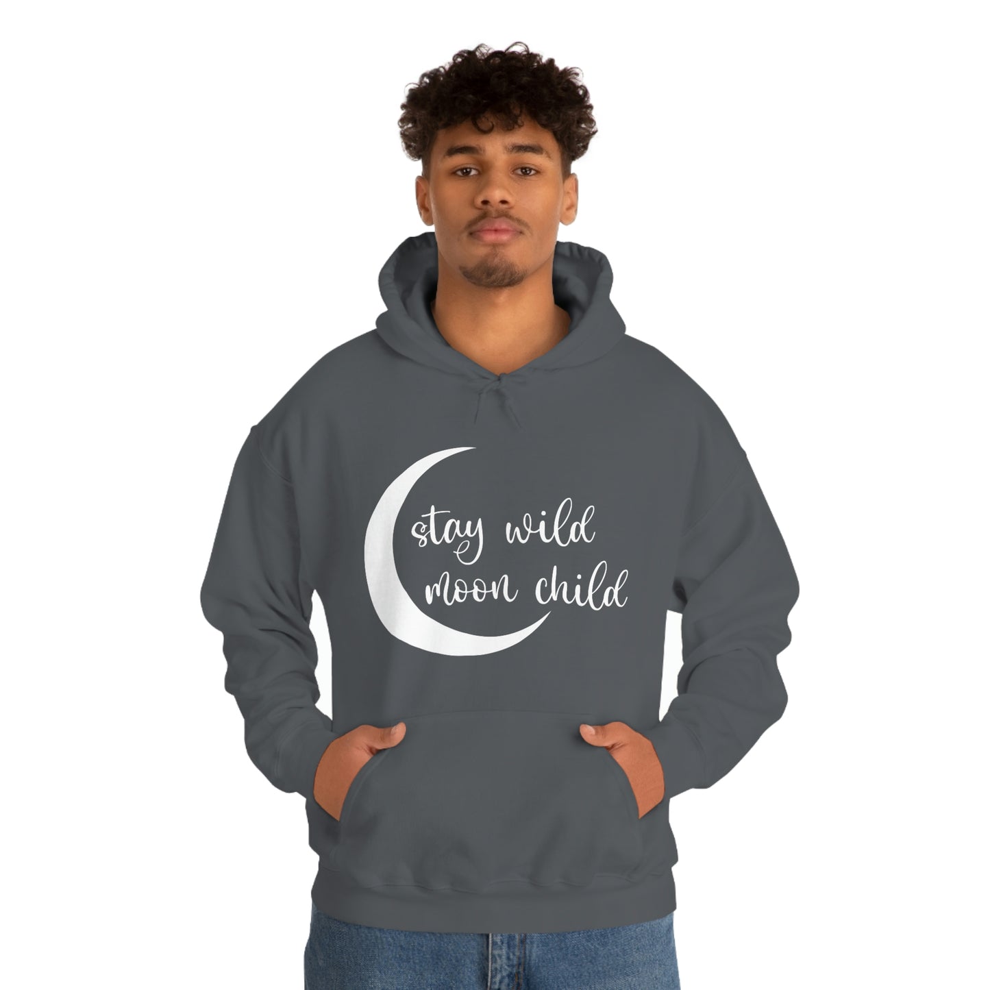 Stay Wild Moon Child White Font Unisex Heavy Blend™ Hooded Sweatshirt