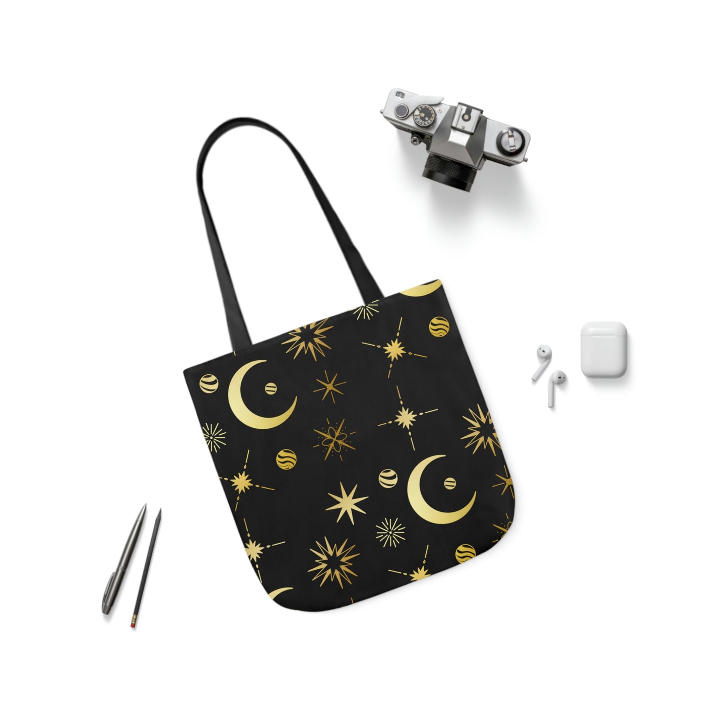 Moon and Stars AOP Polyester Canvas Tote Bag