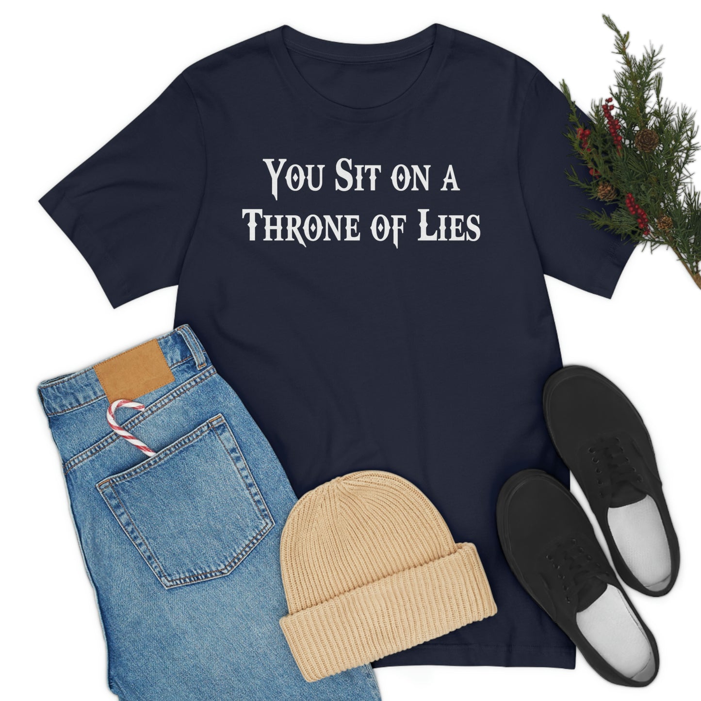 You Sit on A Throne of Lies White Font Unisex Jersey Short Sleeve Tee