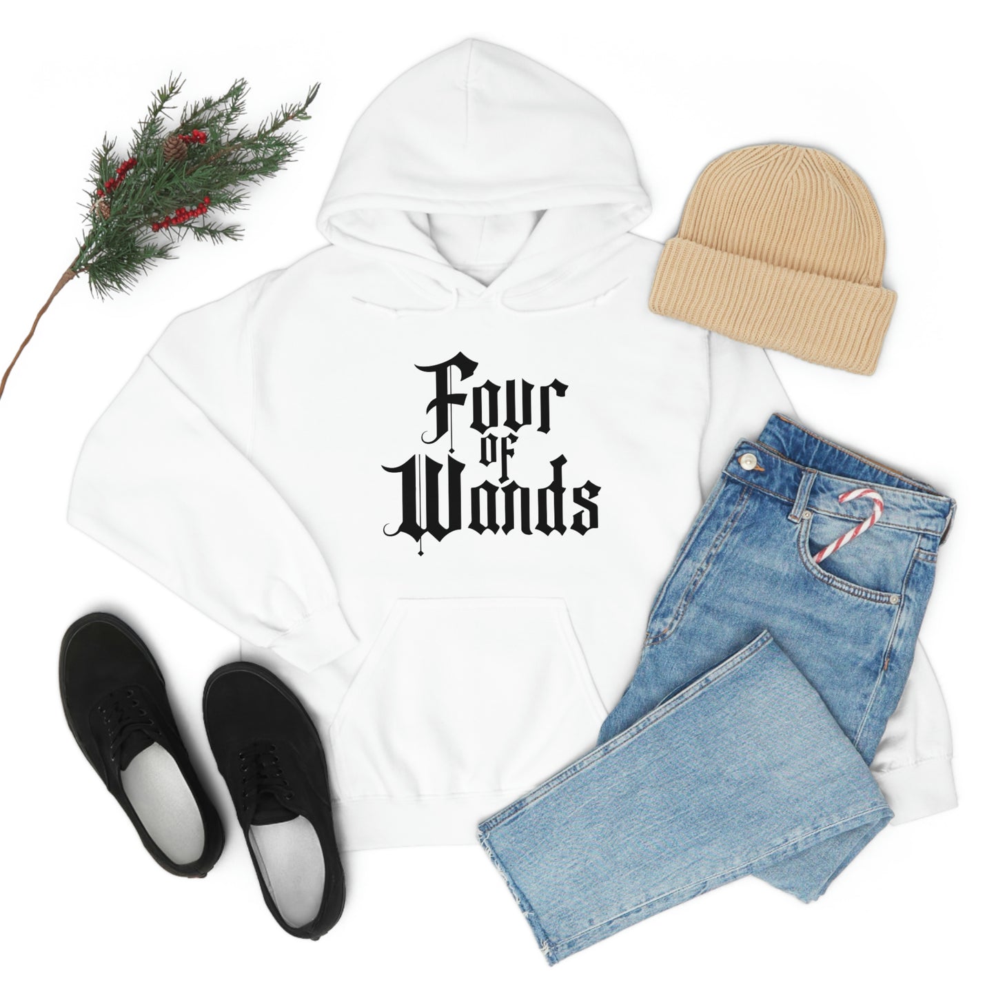 Four of Wands Black Logo Unisex Heavy Blend™ Hooded Sweatshirt