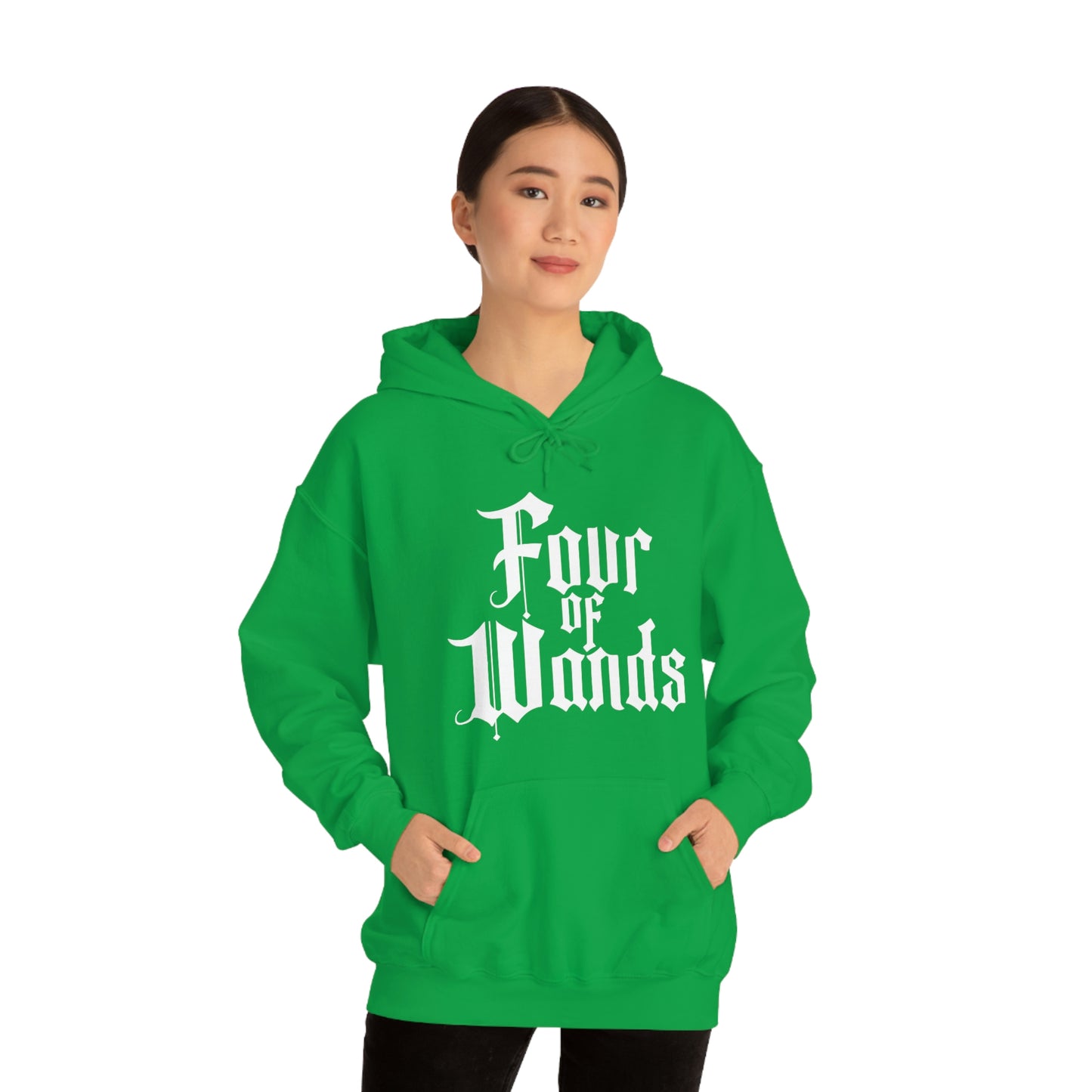 Four of Wands White Logo Unisex Heavy Blend™ Hooded Sweatshirt