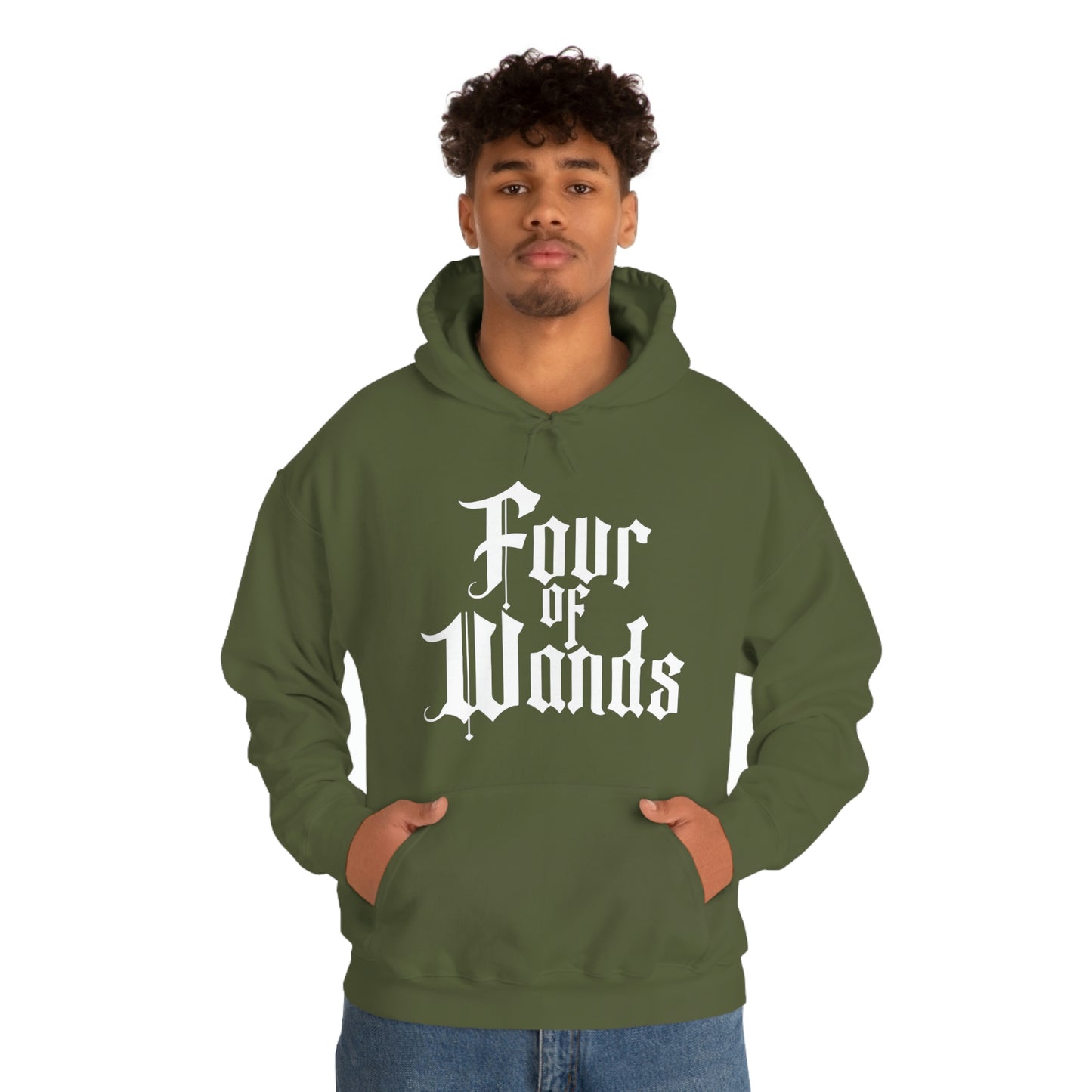 Four of Wands White Logo Unisex Heavy Blend™ Hooded Sweatshirt