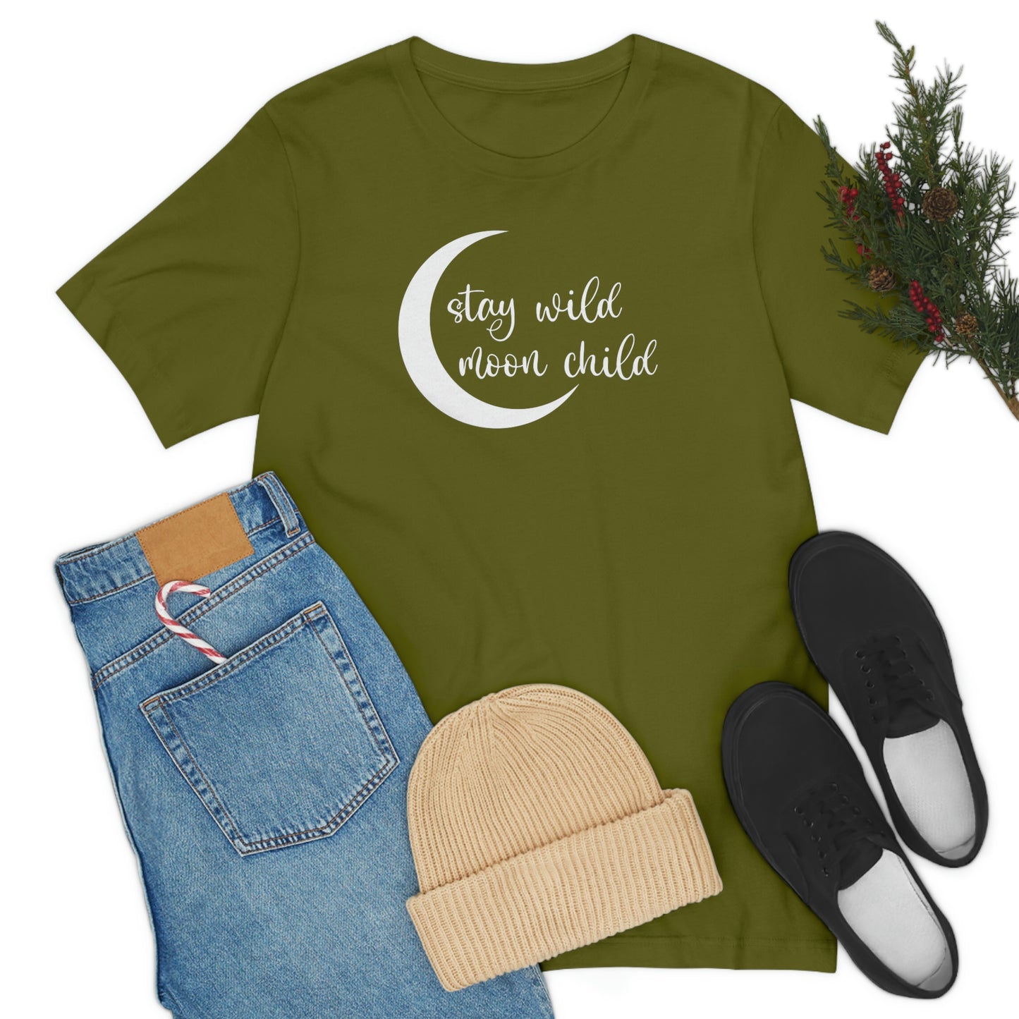 Stay Wild Moon Child White Font Unisex Jersey Short Sleeve Tee