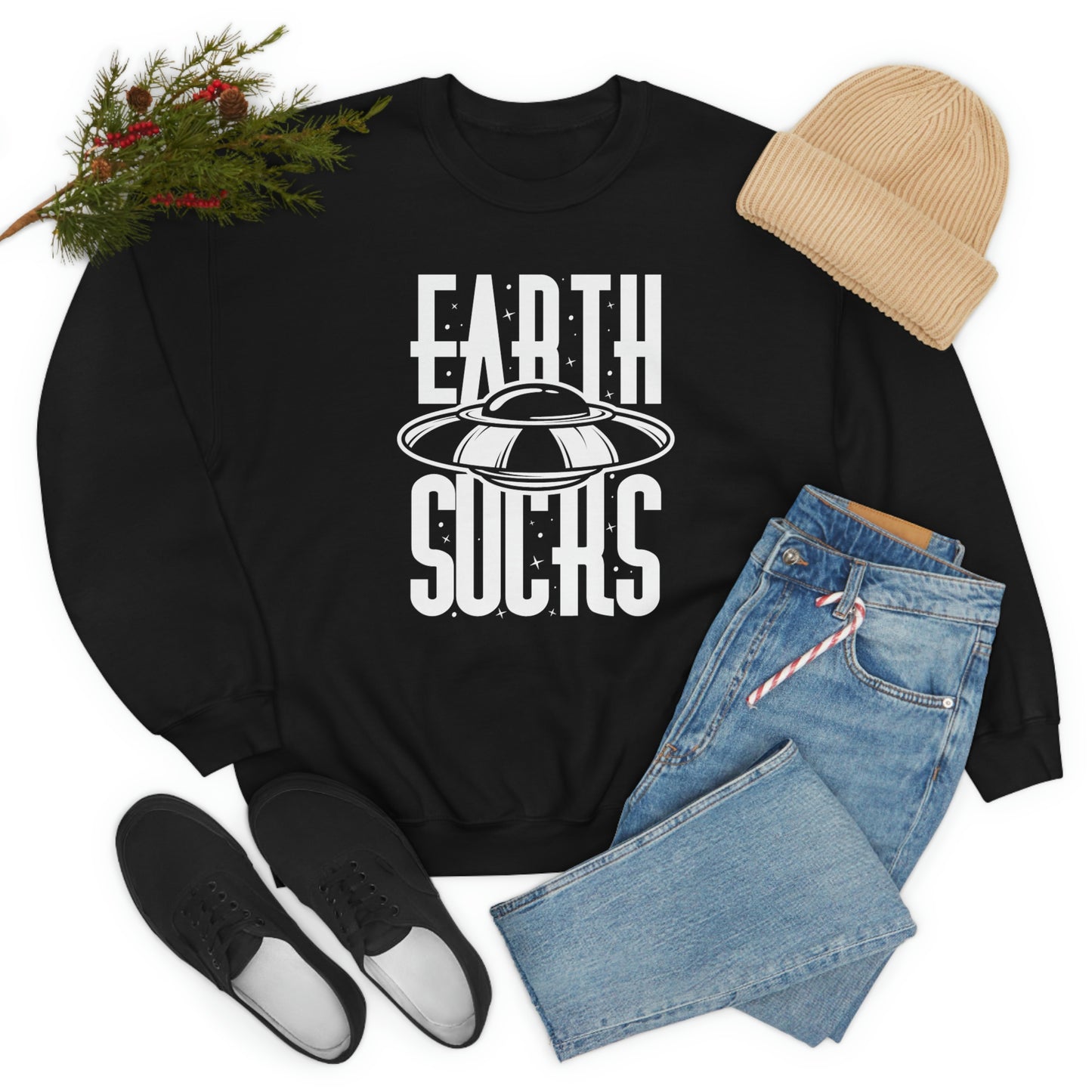 Earth Sucks White Font unisex heavy blend crewneck sweatshirt