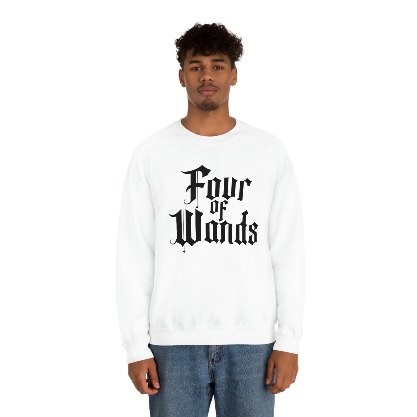 Four of Wands Black Logo White unisex heavy blend crewneck sweatshirt