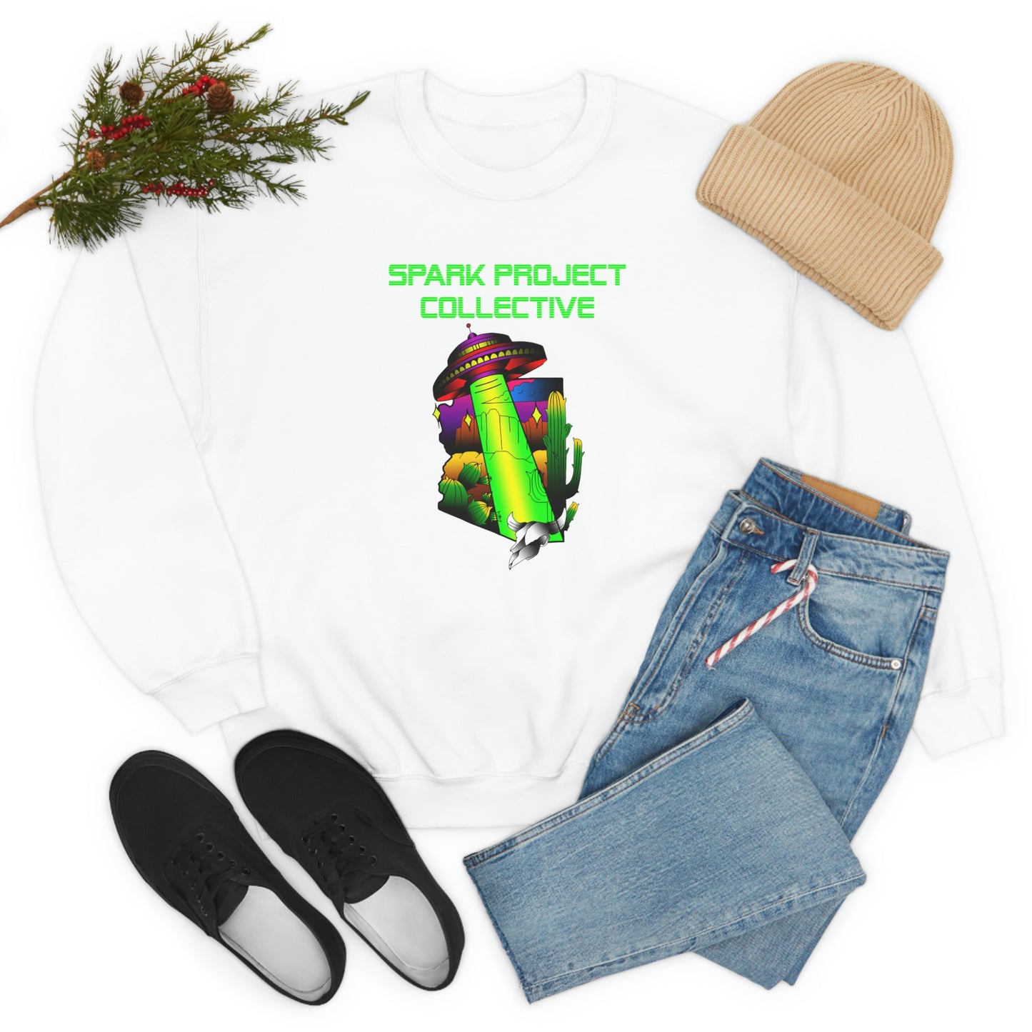 UFO Spark Green Font unisex heavy blend crewneck sweatshirt