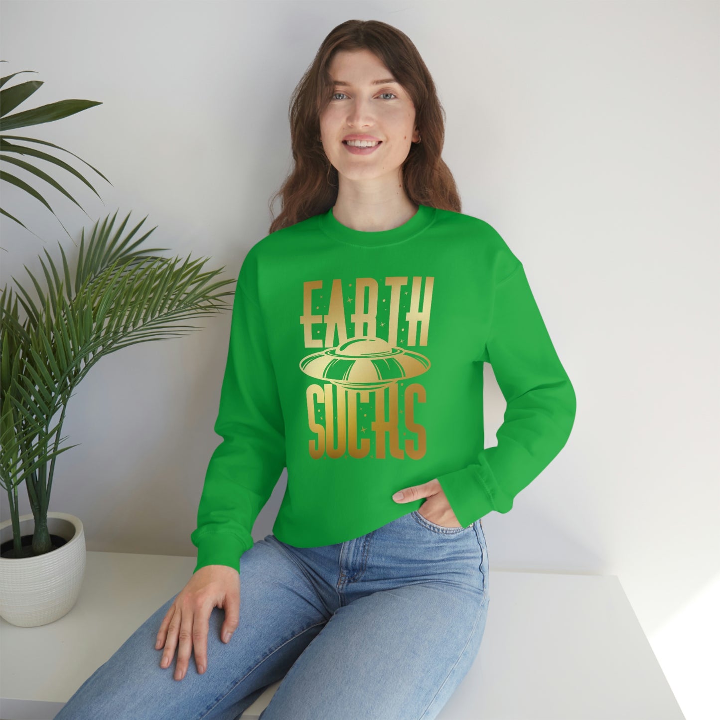 Earth Sucks Gold Font unisex heavy blend crewneck sweatshirt