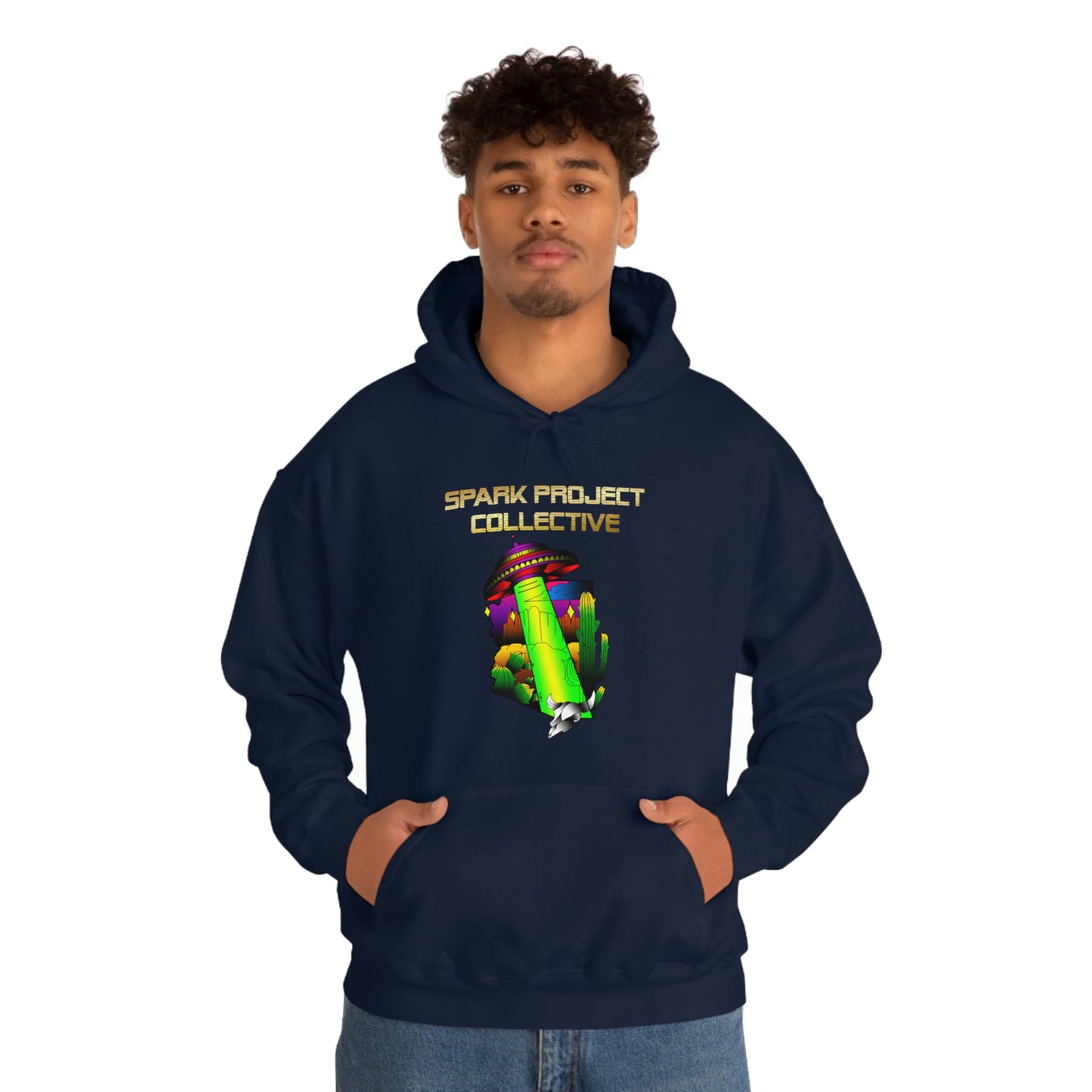 UFO Spark Gold Font Unisex Heavy Blend™ Hooded Sweatshirt