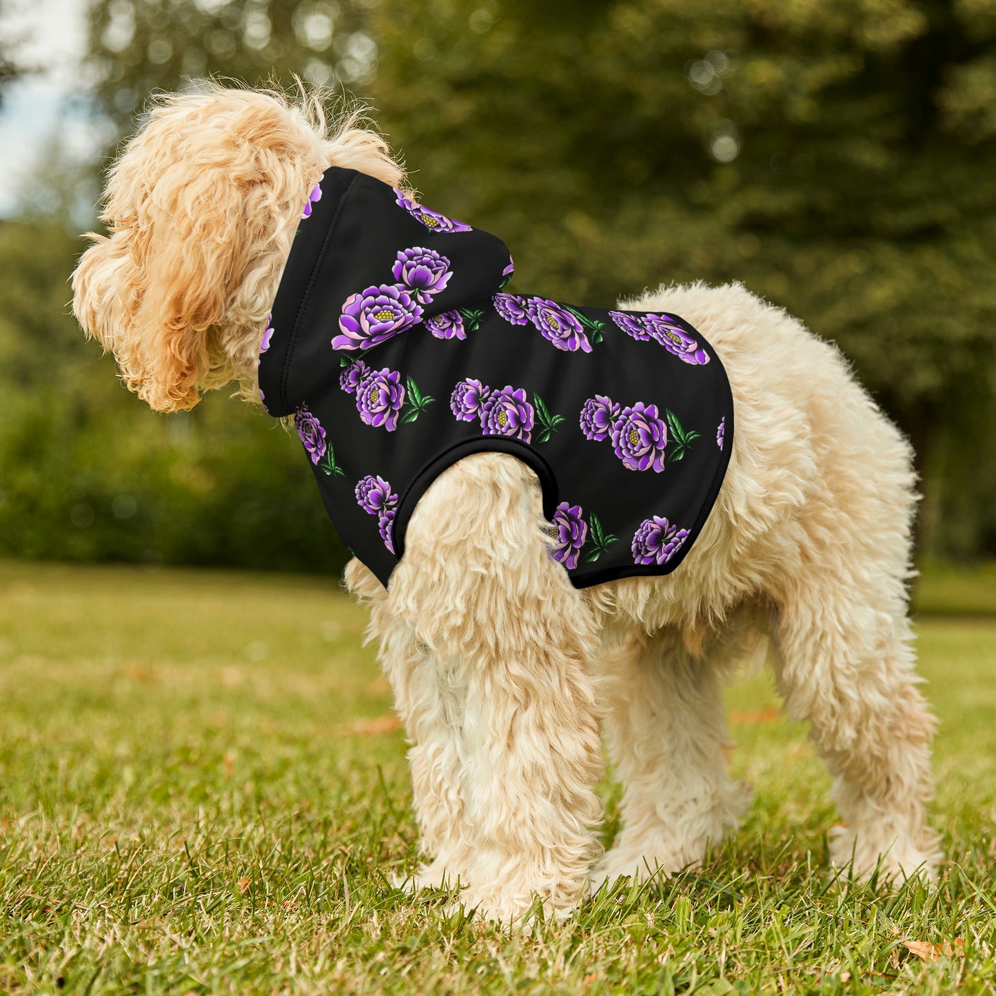 Flower Pattern Black Dog Hoodie