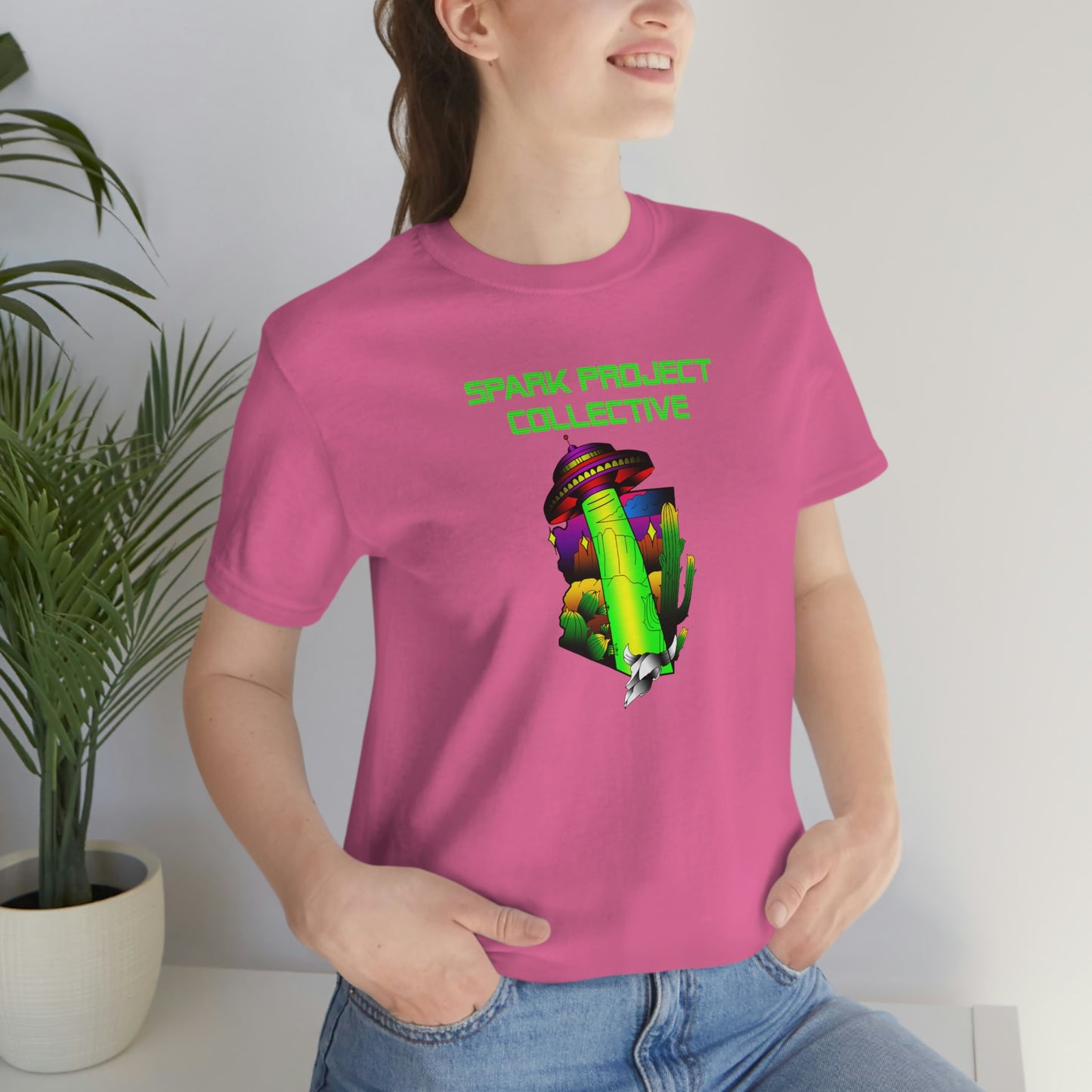 UFO Spark Green Font unisex jersey short sleeve tee