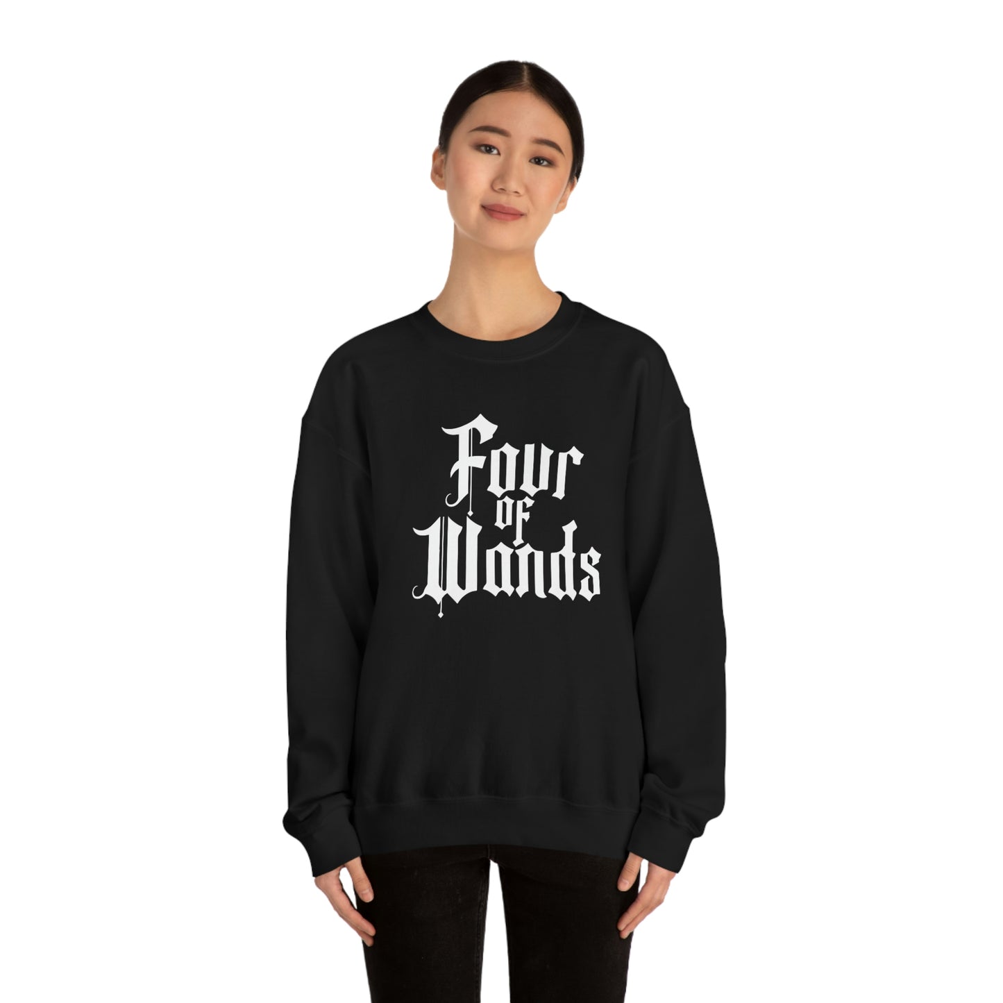 Four of Wands White Logo unisex heavy blend crewneck sweatshirt