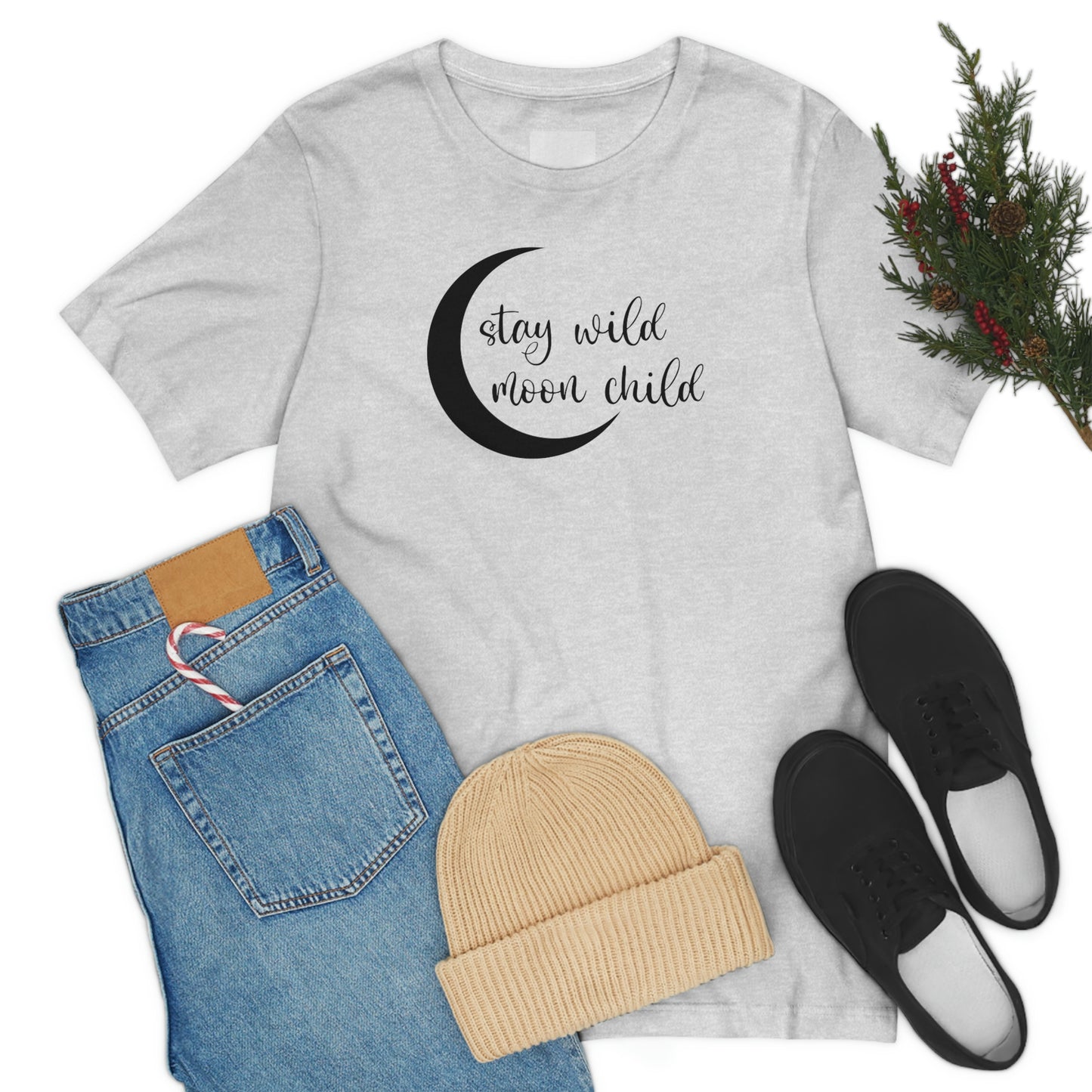 Stay Wild Moon Child Black Font Unisex Jersey Short Sleeve Tee