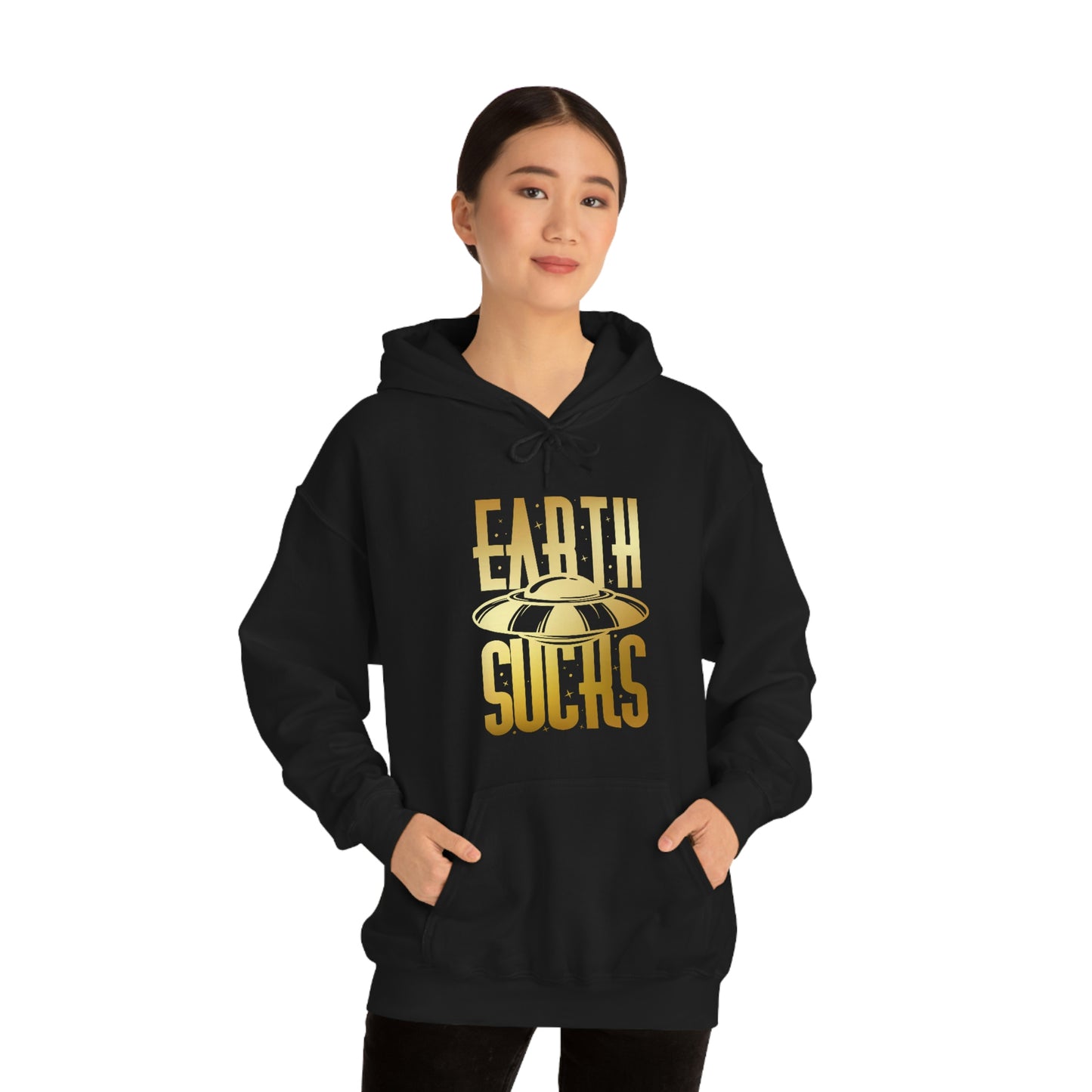 Earth Sucks Gold Font Unisex Heavy Blend™ Hooded Sweatshirt