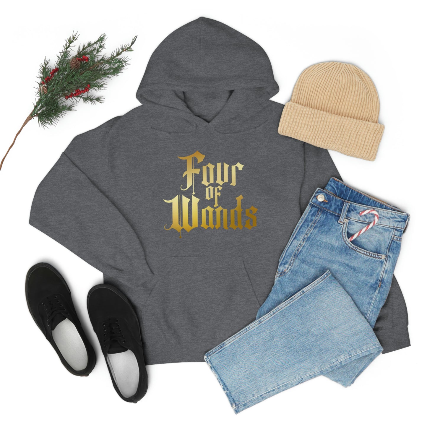 Four of Wands Gold Logo Unisex Heavy Blend™ Hooded Sweatshirt