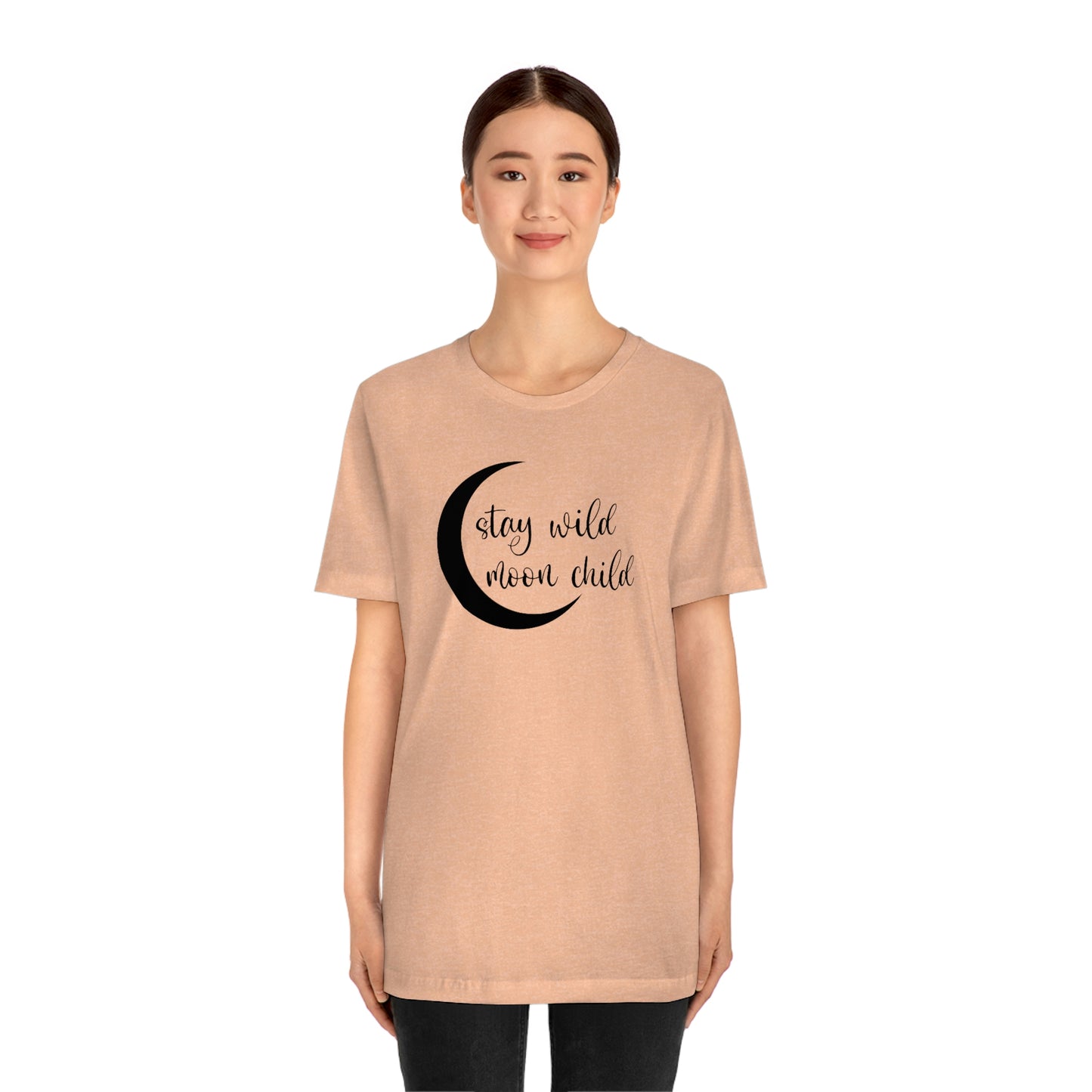 Stay Wild Moon Child Black Font Unisex Jersey Short Sleeve Tee