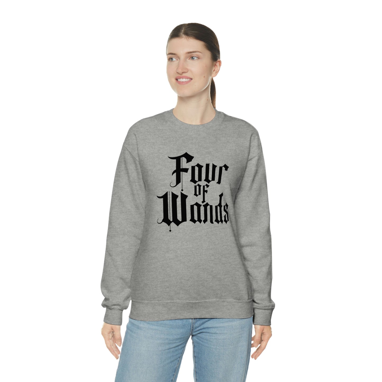 Four of Wands Black Logo White unisex heavy blend crewneck sweatshirt