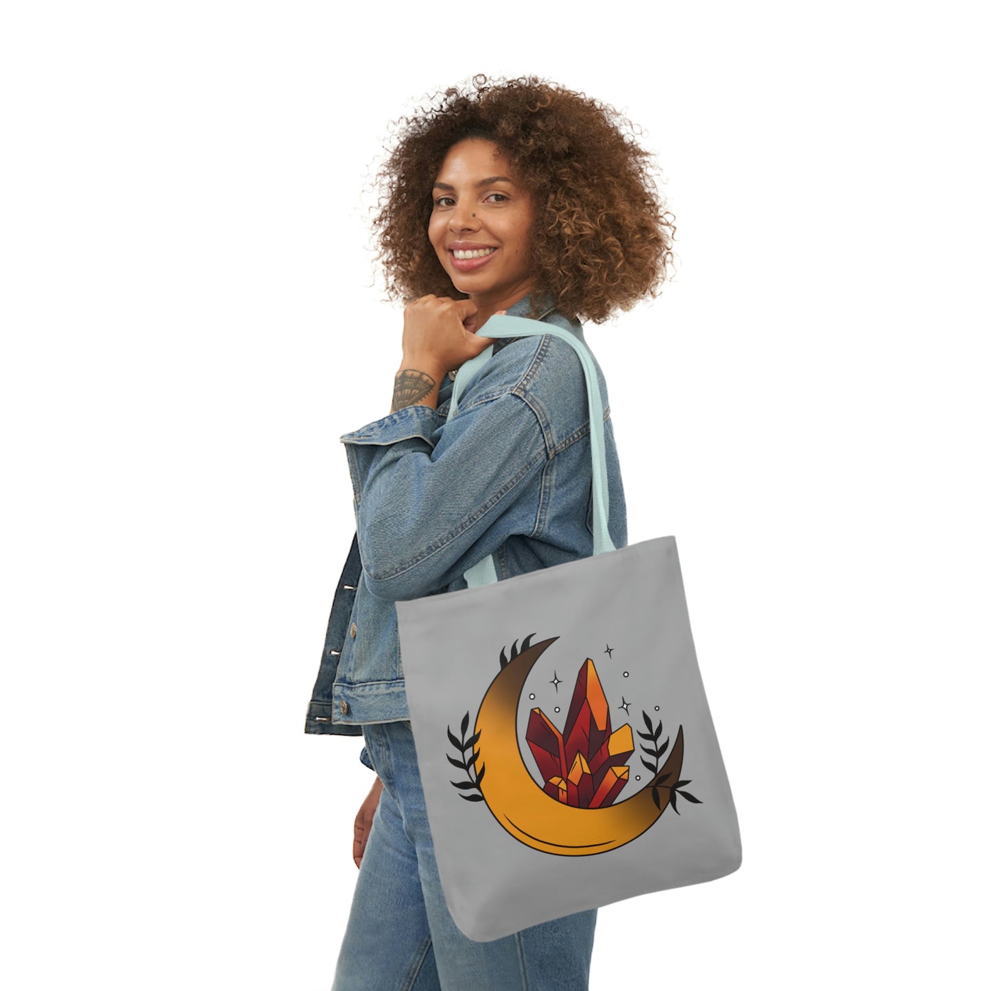 Moon and Orange Crystal AOP Polyester Canvas Tote Bag