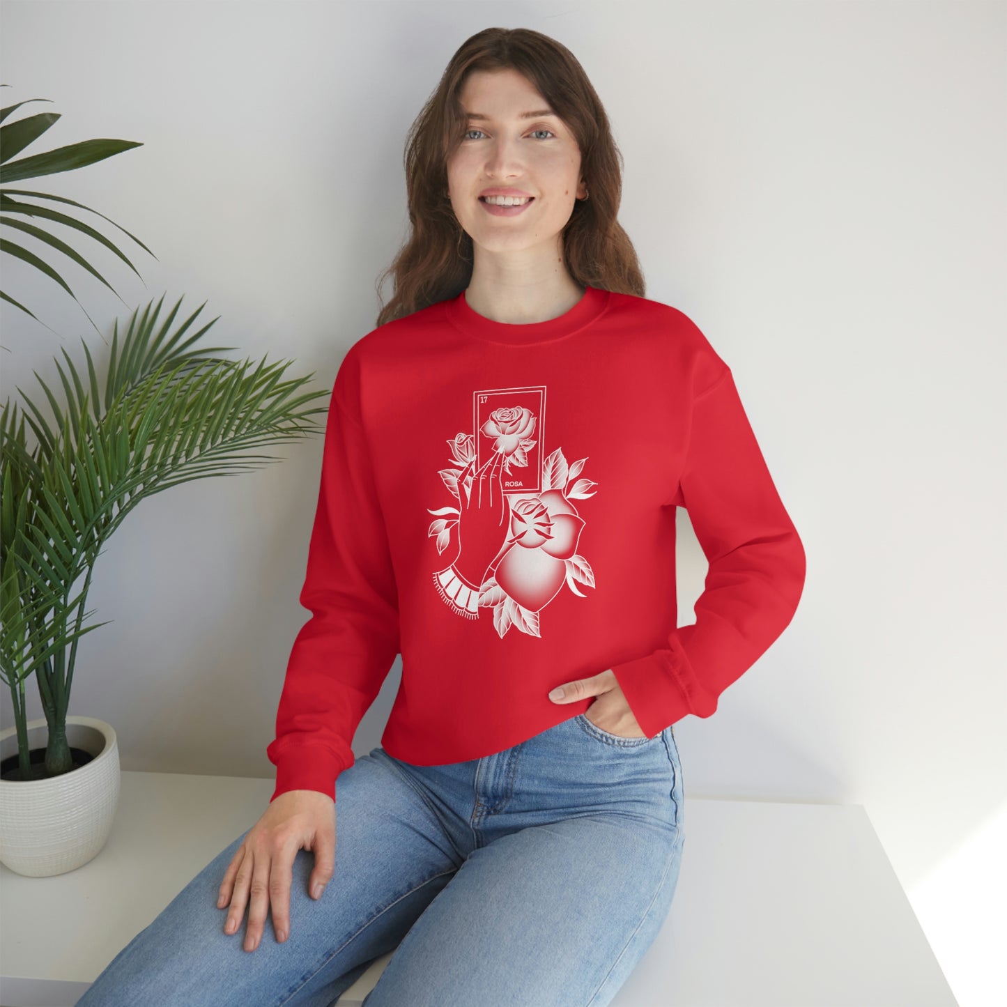 Rosa Card Shaded White unisex heavy blend crewneck sweatshirt