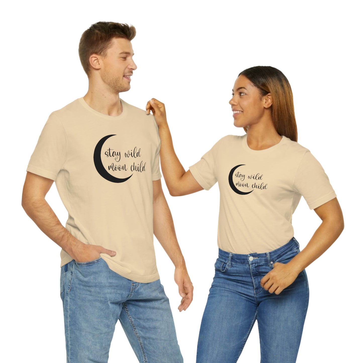 Stay Wild Moon Child Black Font Unisex Jersey Short Sleeve Tee