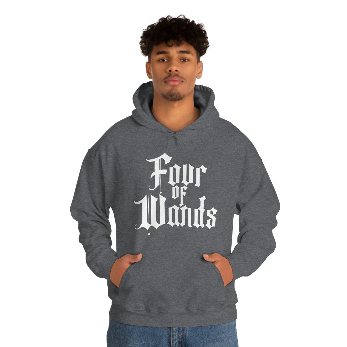 Four of Wands White Logo Unisex Heavy Blend™ Hooded Sweatshirt