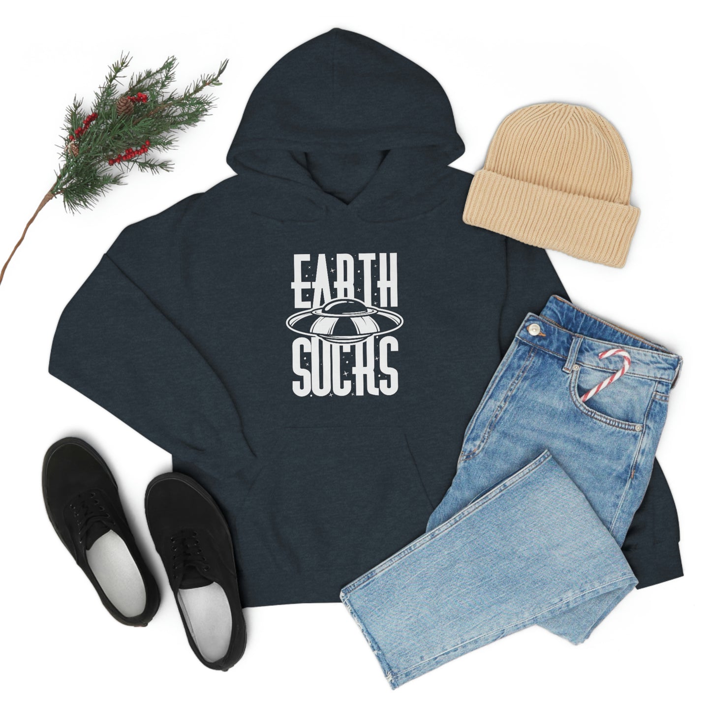 Earth Sucks White Font Unisex Heavy Blend™ Hooded Sweatshirt