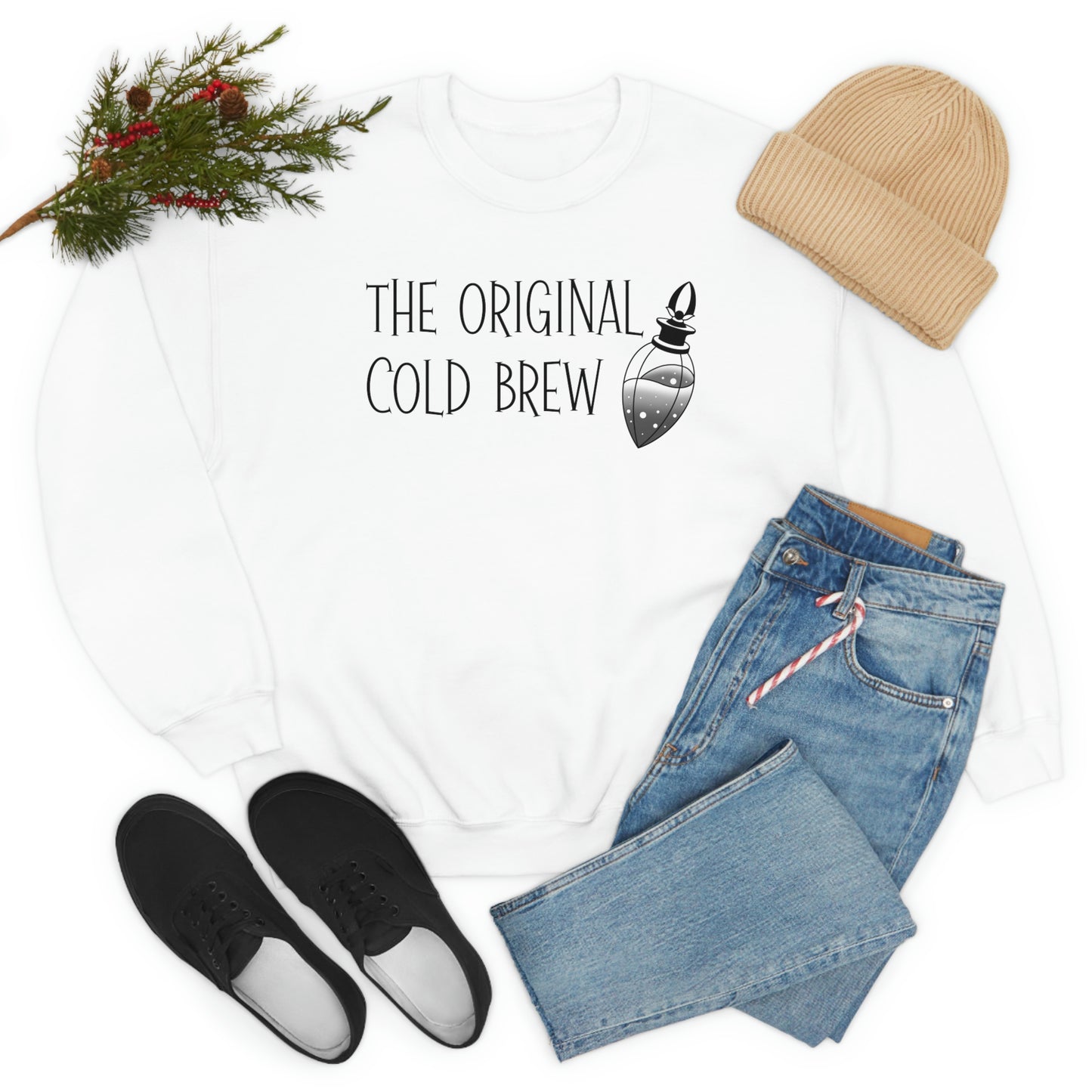 The Original Cold Brew Black Font White unisex heavy blend crewneck sweatshirt