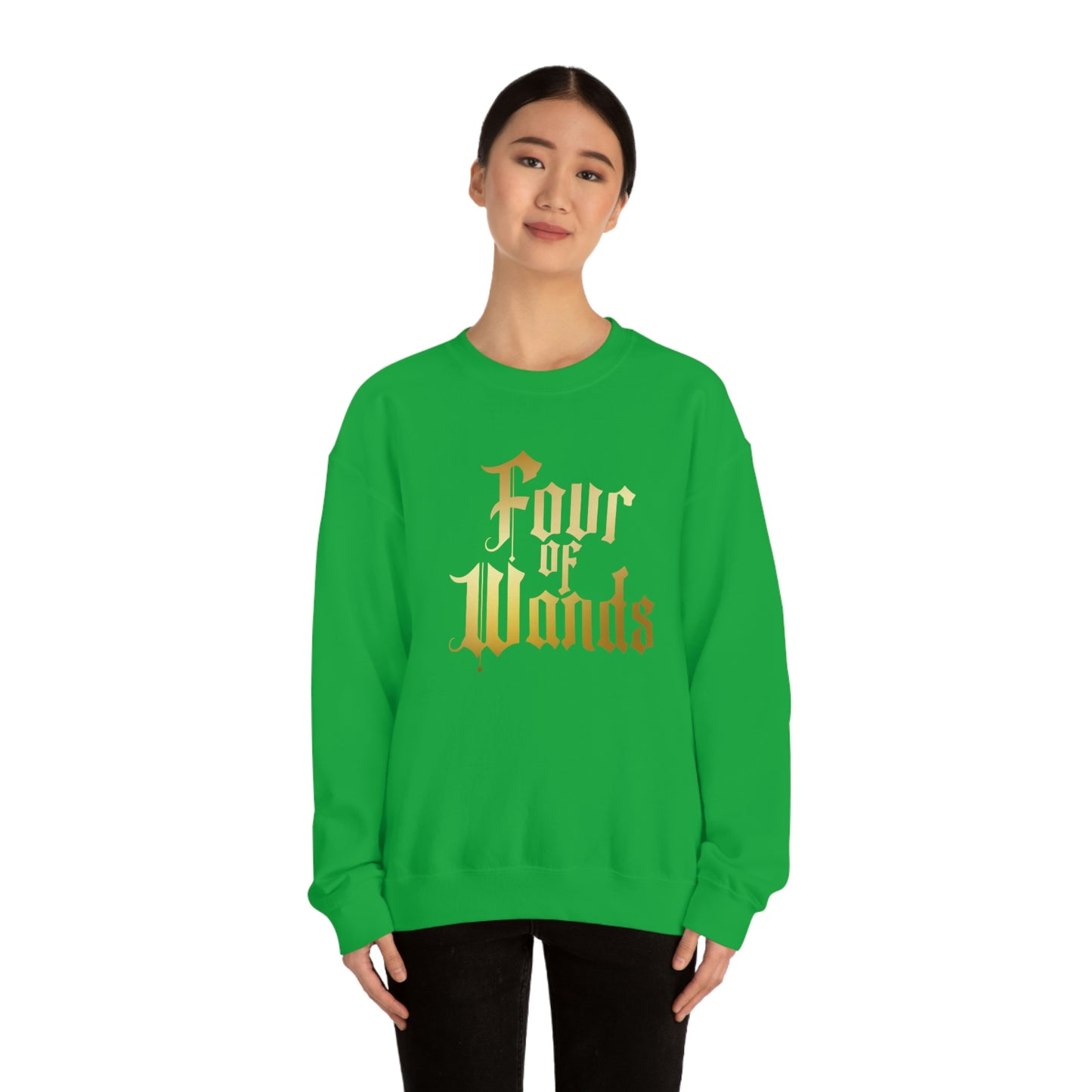 Four of Wands Logo Gold Font Black unisex heavy blend crewneck sweatshirt