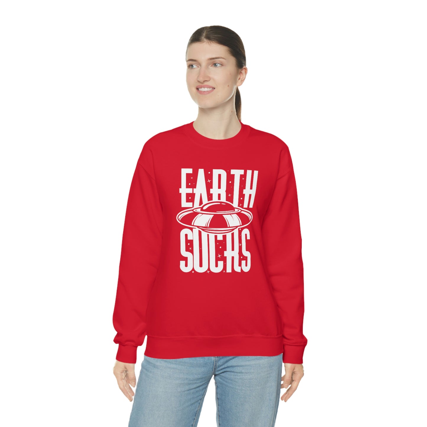 Earth Sucks White Font unisex heavy blend crewneck sweatshirt