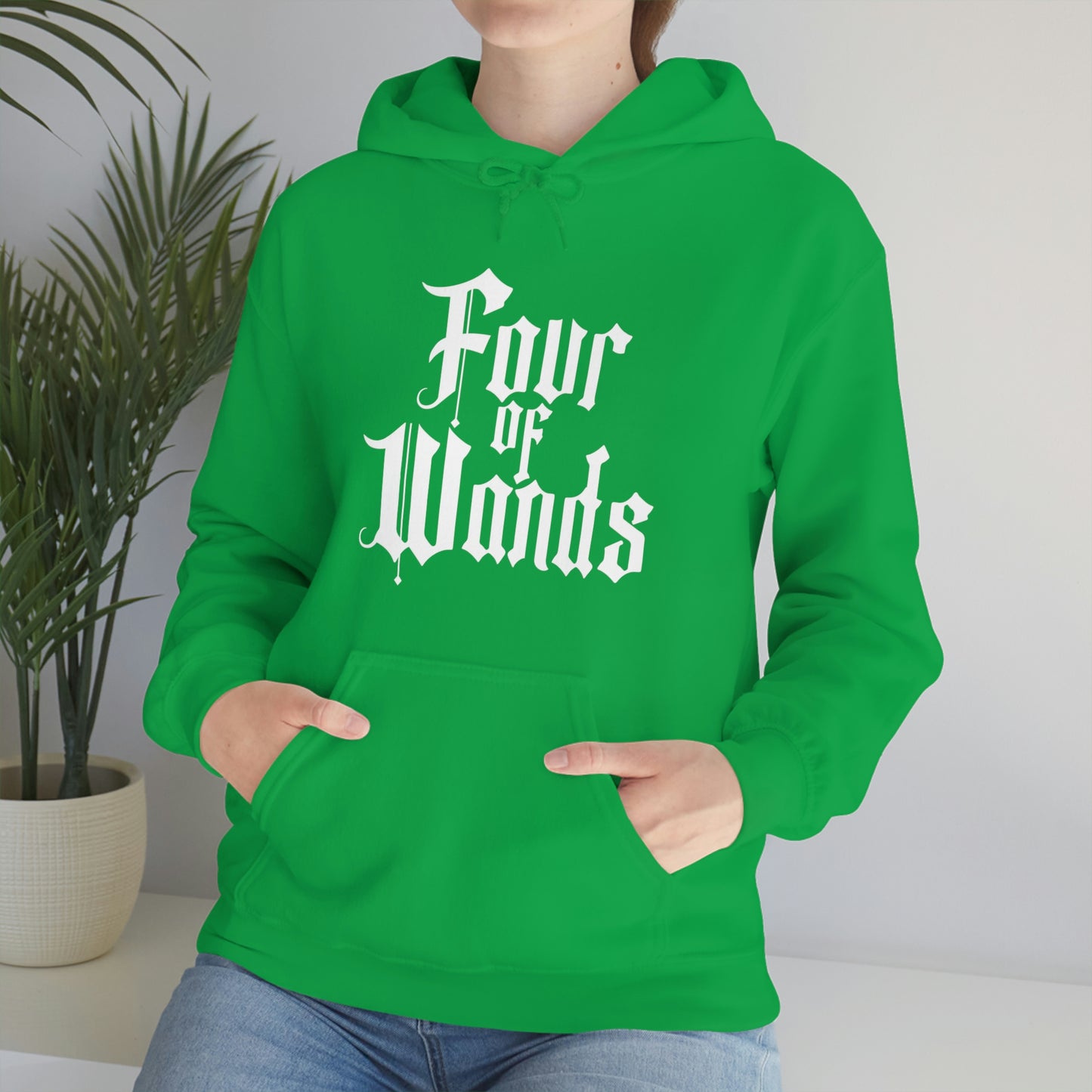 Four of Wands White Logo Unisex Heavy Blend™ Hooded Sweatshirt