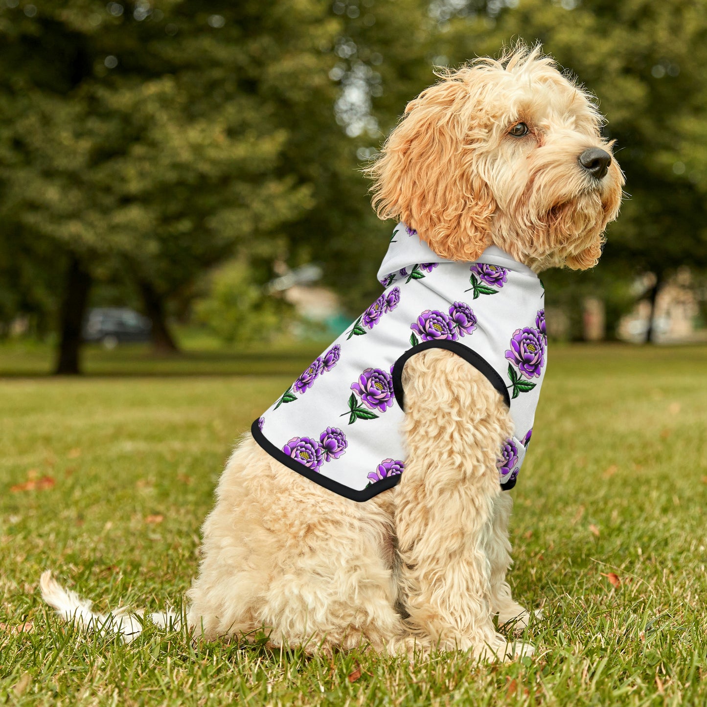 Flower Pattern White Dog Hoodie