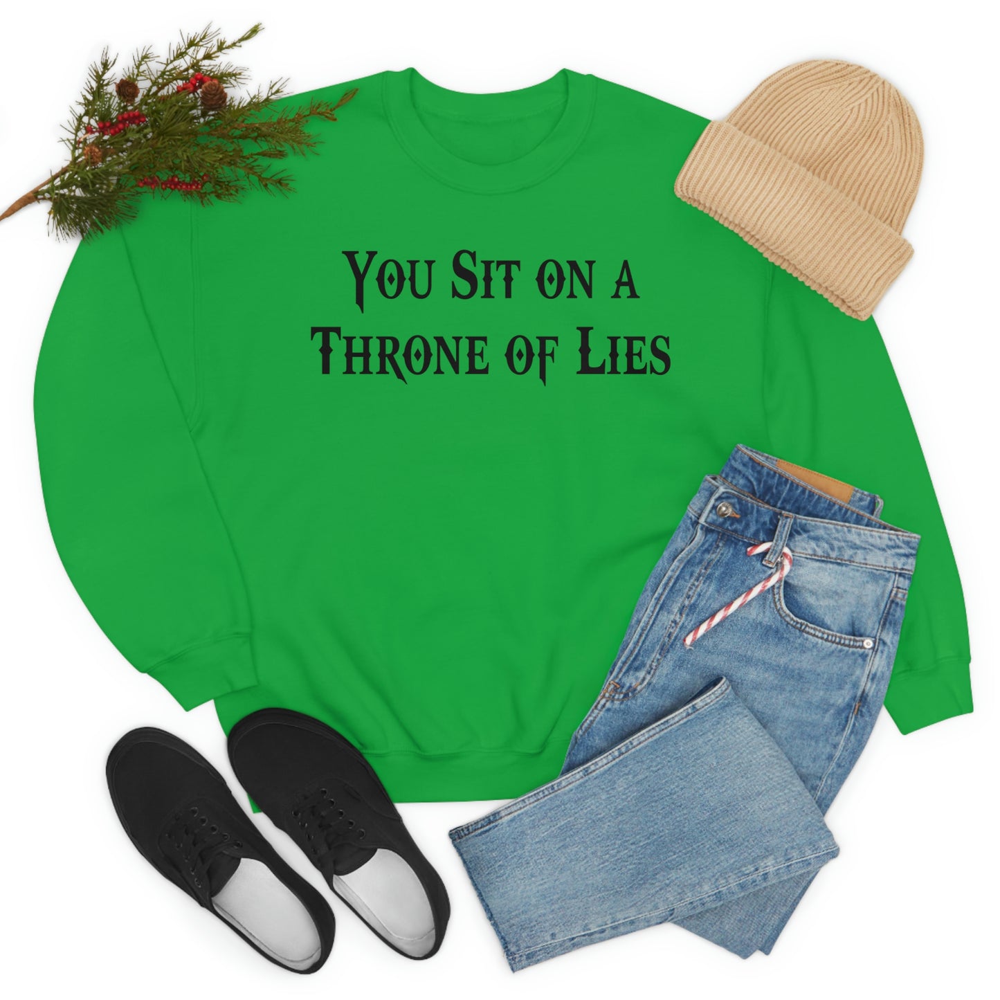 You Sit on A Throne of Lies Black Font unisex heavy blend crewneck sweatshirt