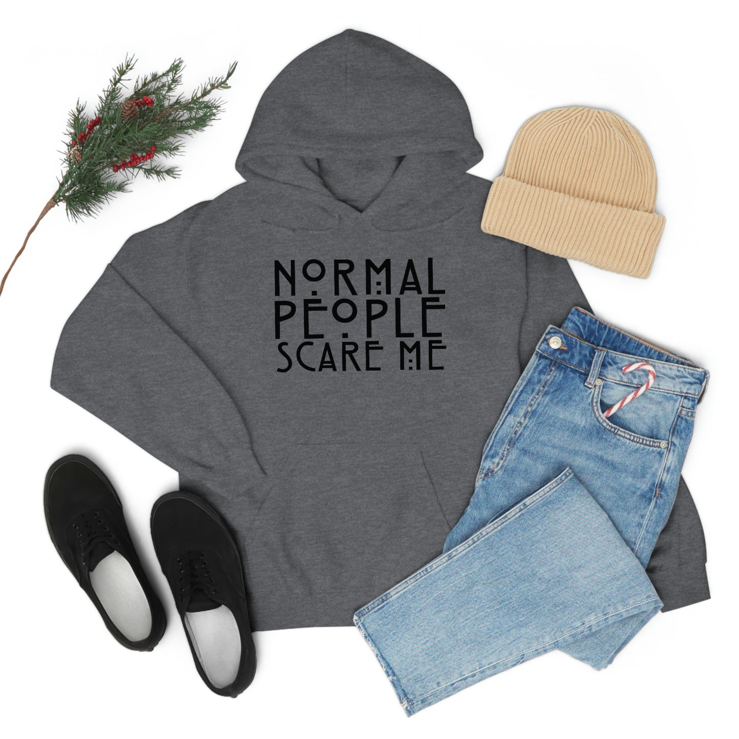 Normal People Scare Me Black Font Unisex Heavy Blend™ Hooded Sweatshirt