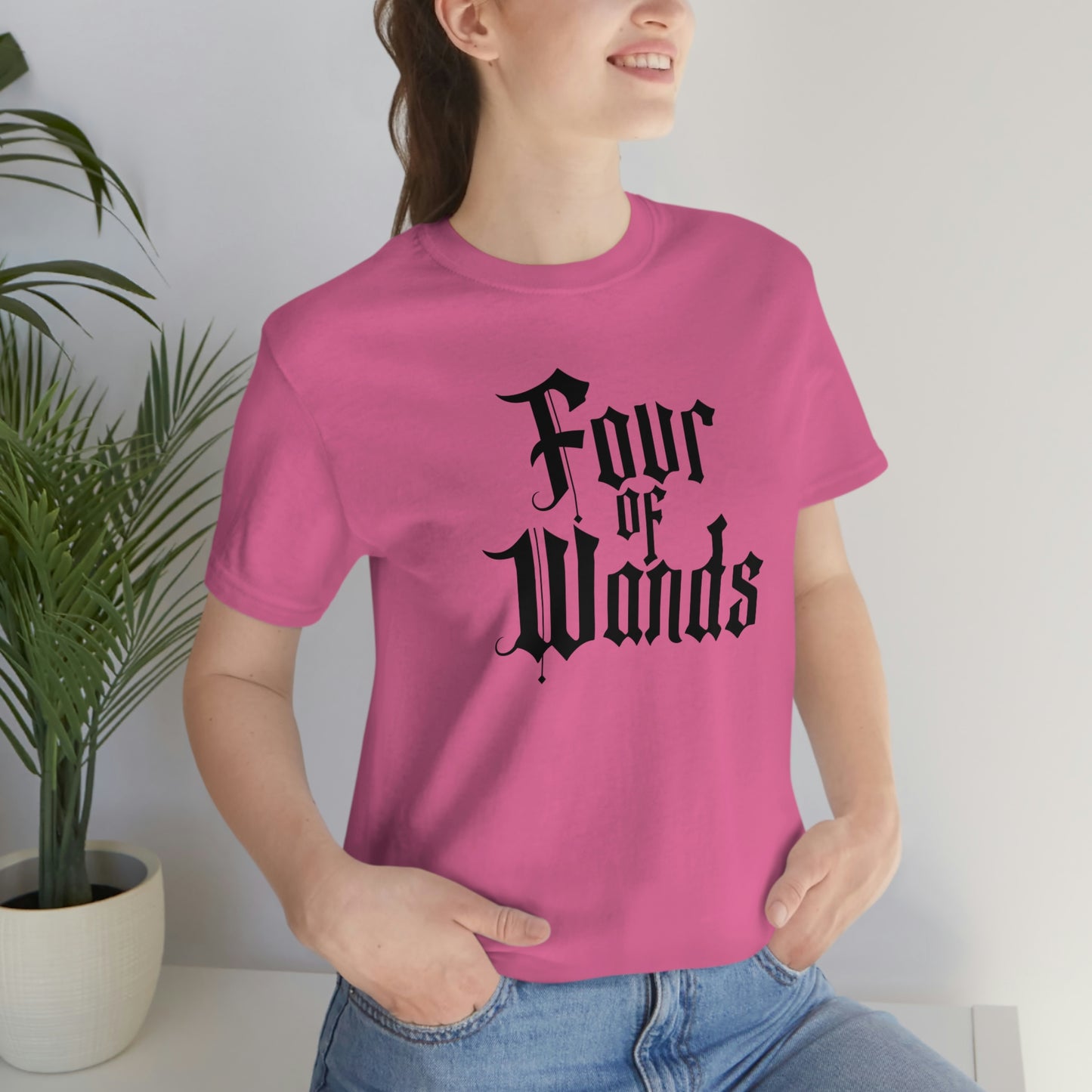 Four of Wands Black Logo Unisex Jersey Short Sleeve Tee